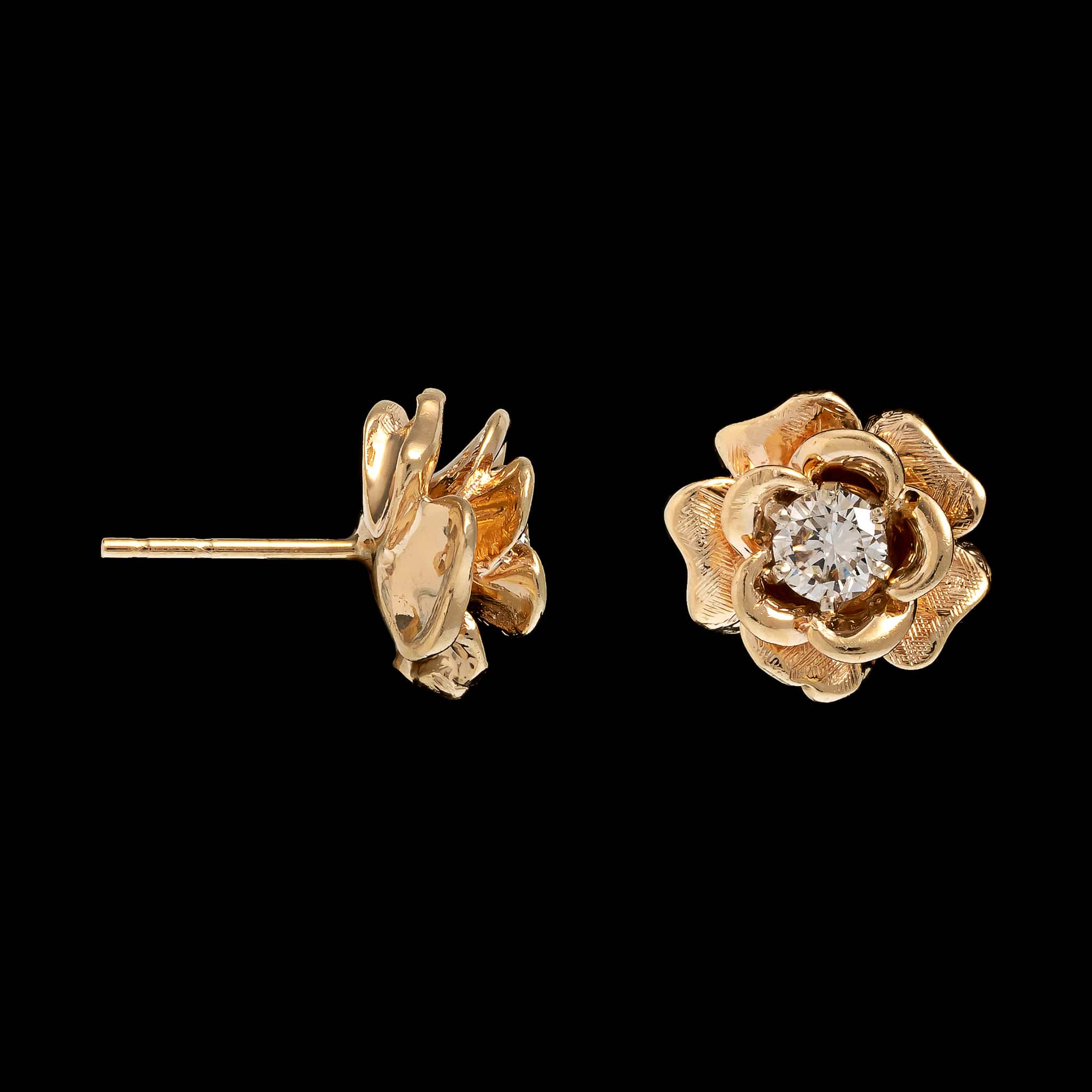 14K Yellow Gold Estate Diamond Flower Earrings