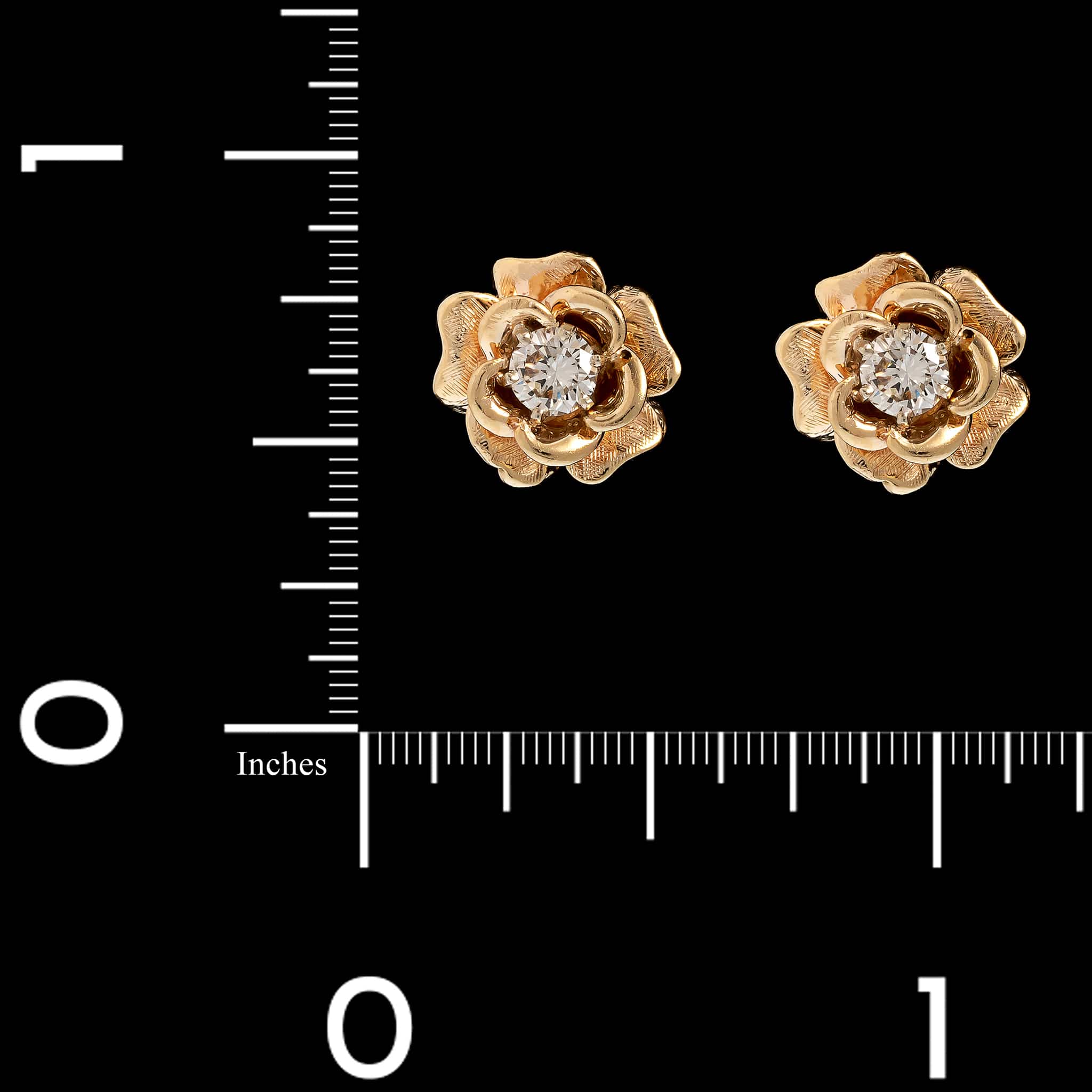 14K Yellow Gold Estate Diamond Flower Earrings - Image 2
