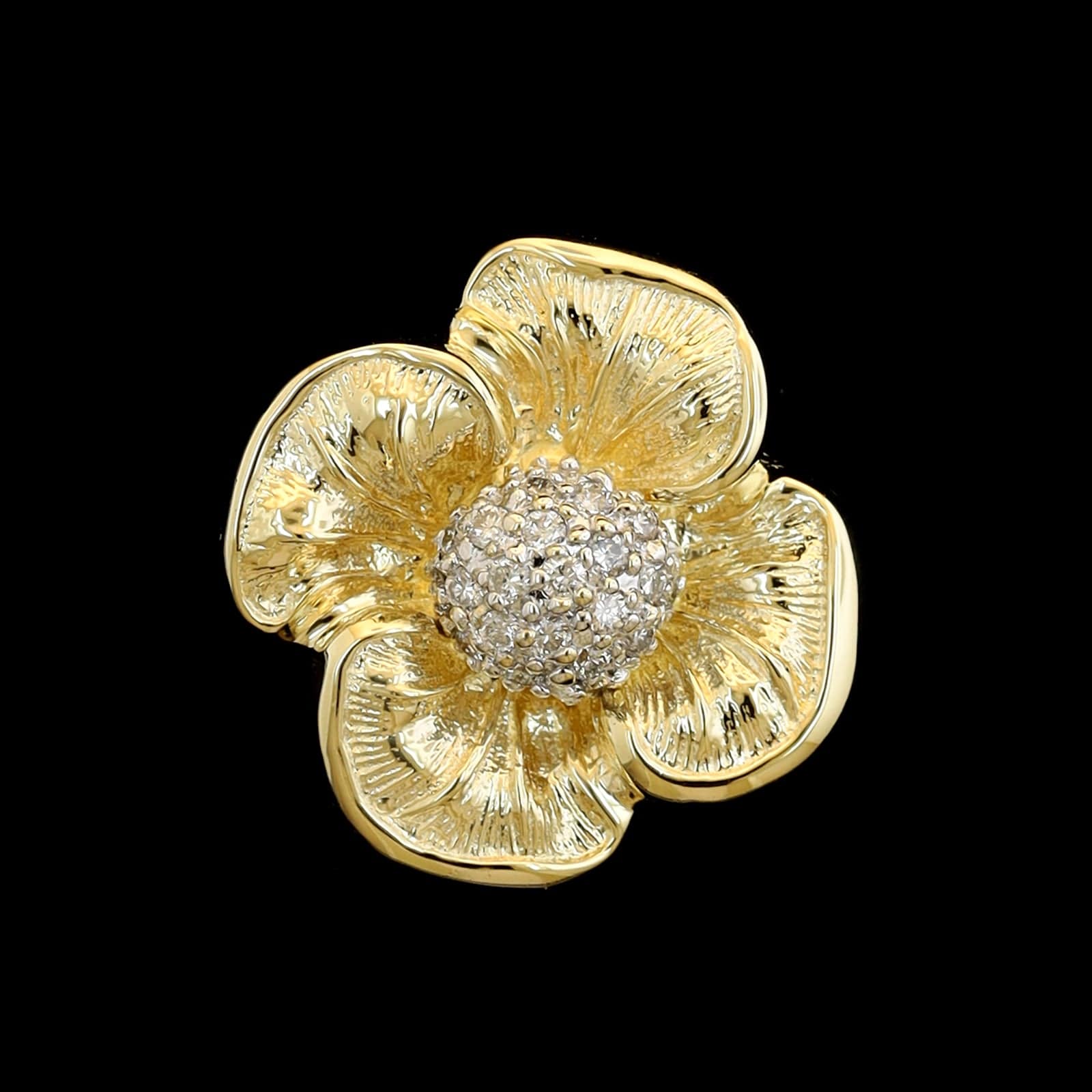 14K Yellow Gold Estate Diamond Flower Slide Pendant