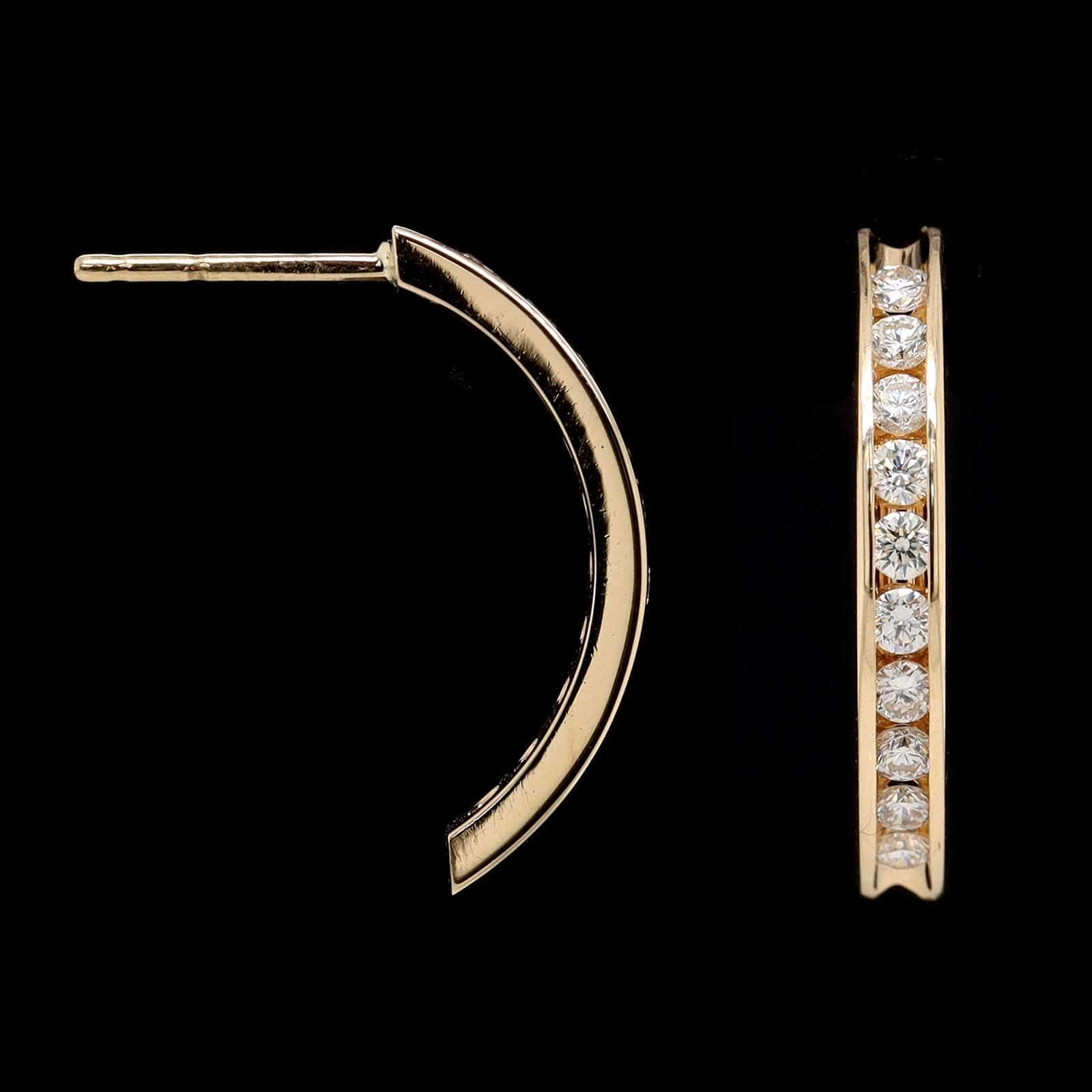 14K Yellow Gold Estate Diamond Half Hoop Earrings