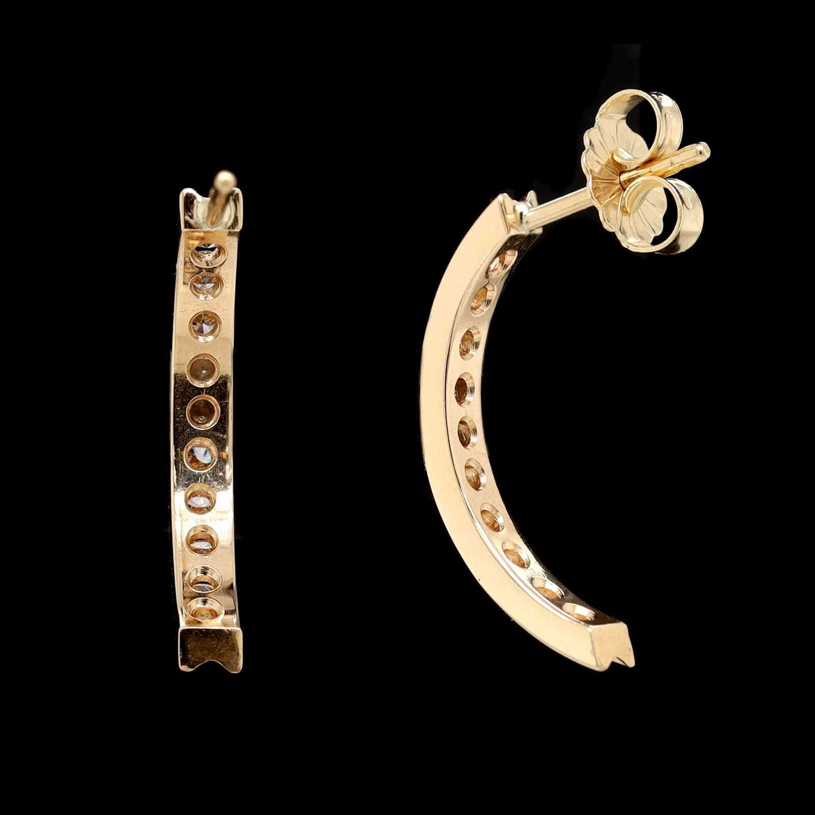 14K Yellow Gold Estate Diamond Half Hoop Earrings - Image 2
