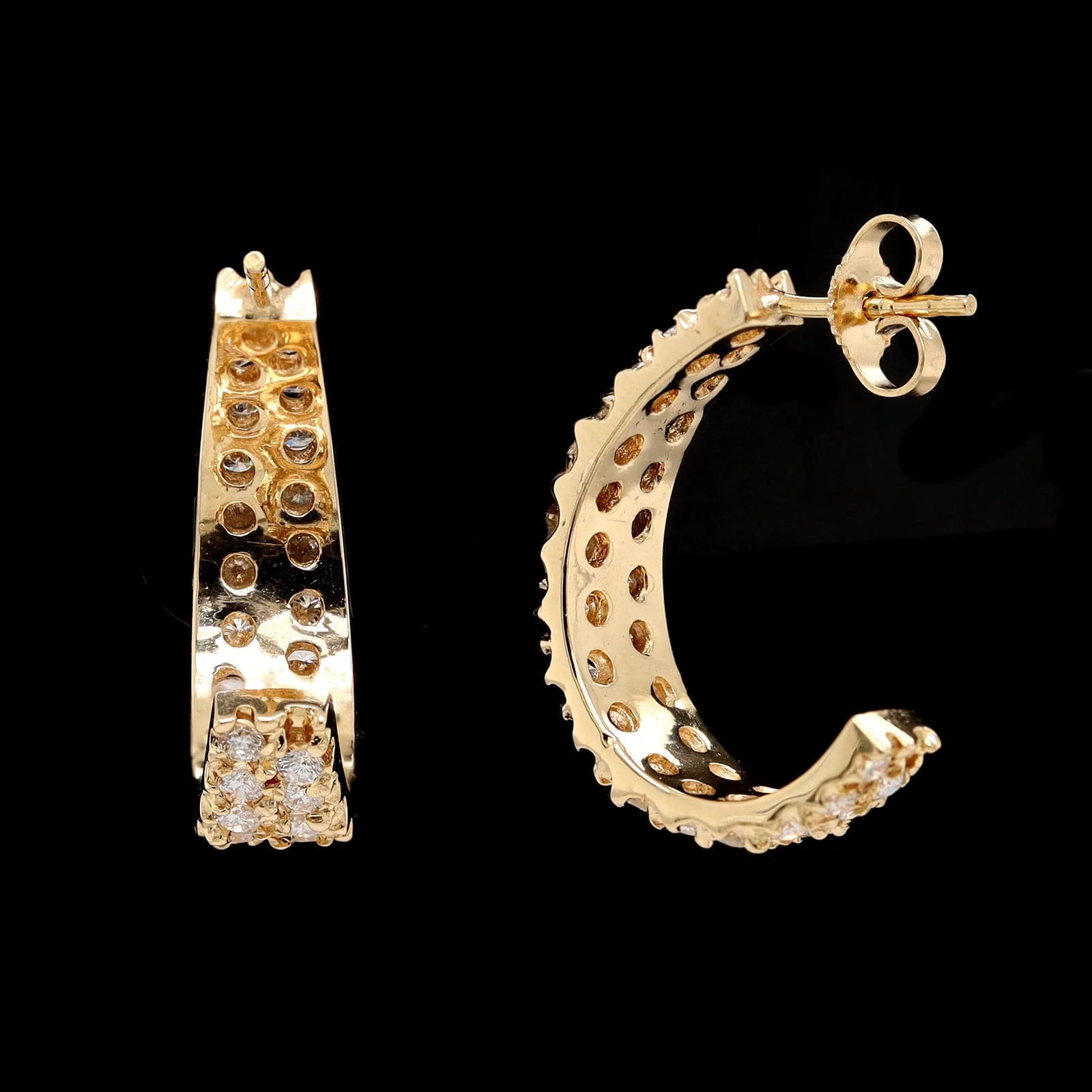 14K Yellow Gold Estate Diamond Hoops - Image 2