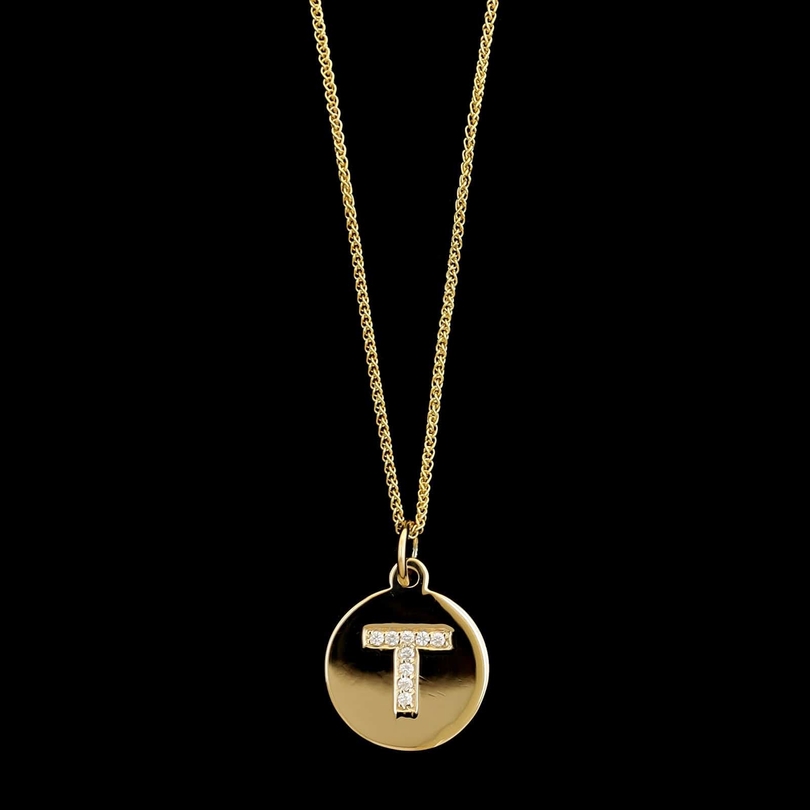 14K Yellow Gold Estate Diamond Initial T Pendant Necklace