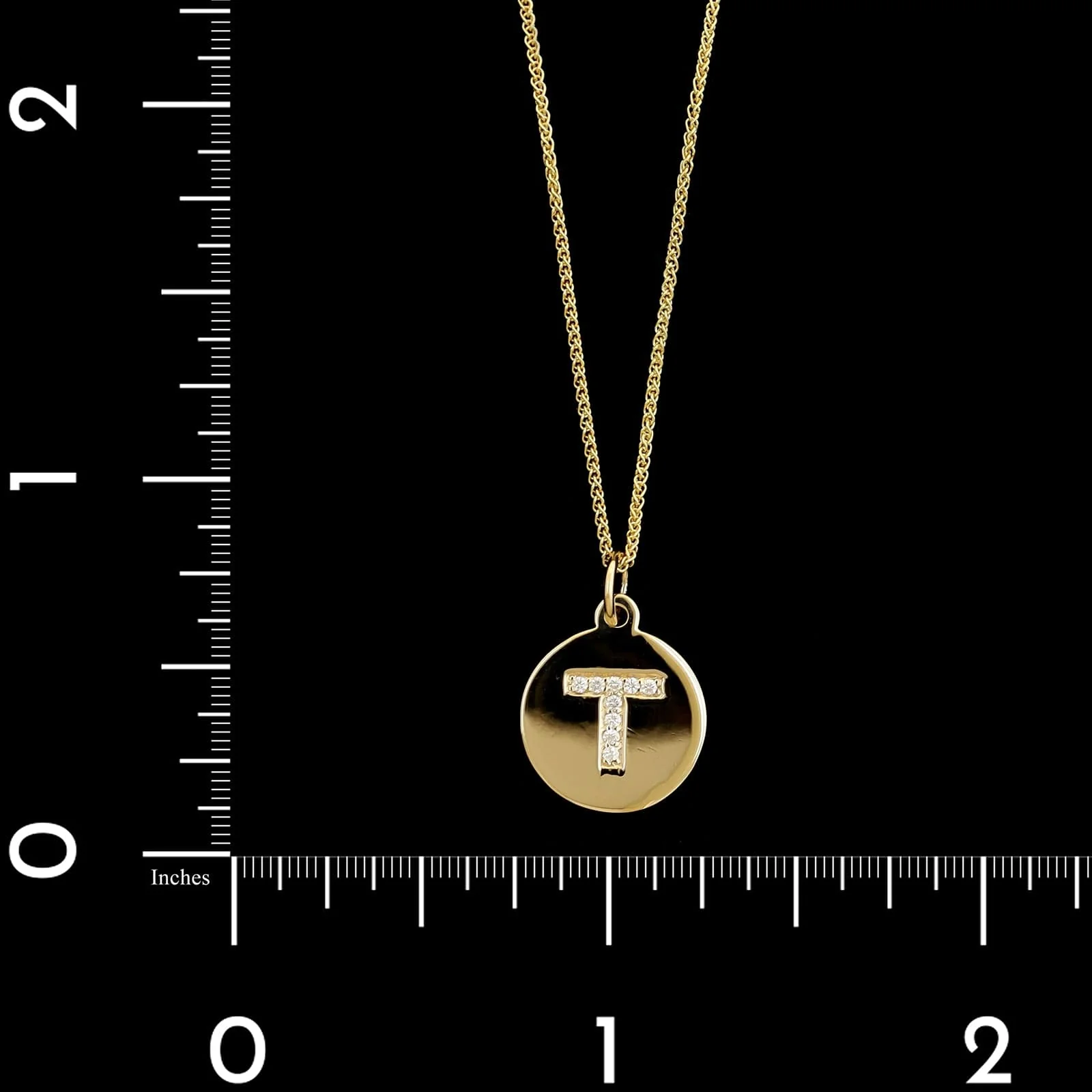 14K Yellow Gold Estate Diamond Initial T Pendant Necklace - Image 4
