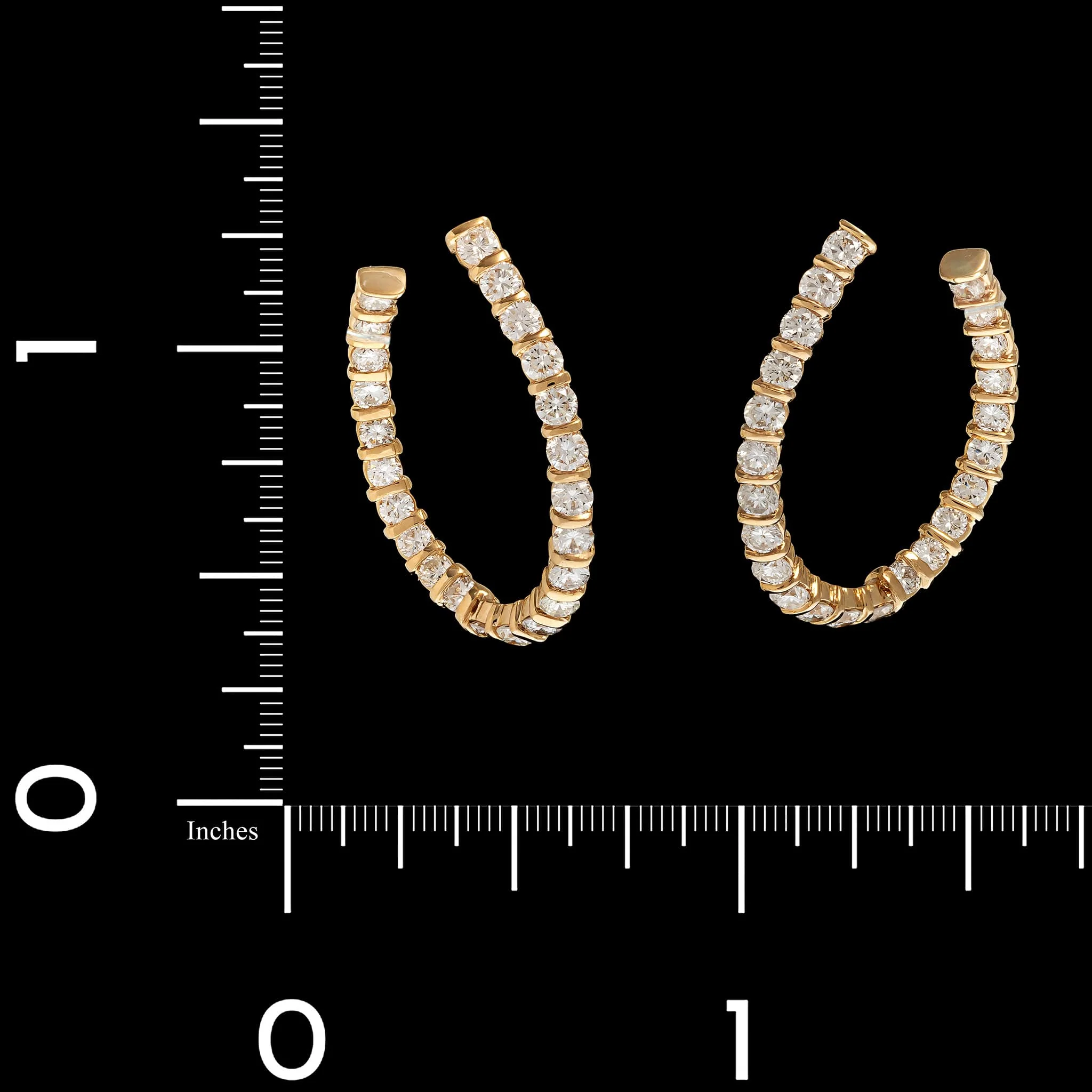 14K Yellow Gold Estate Diamond Inside Outside Hoops - Image 2