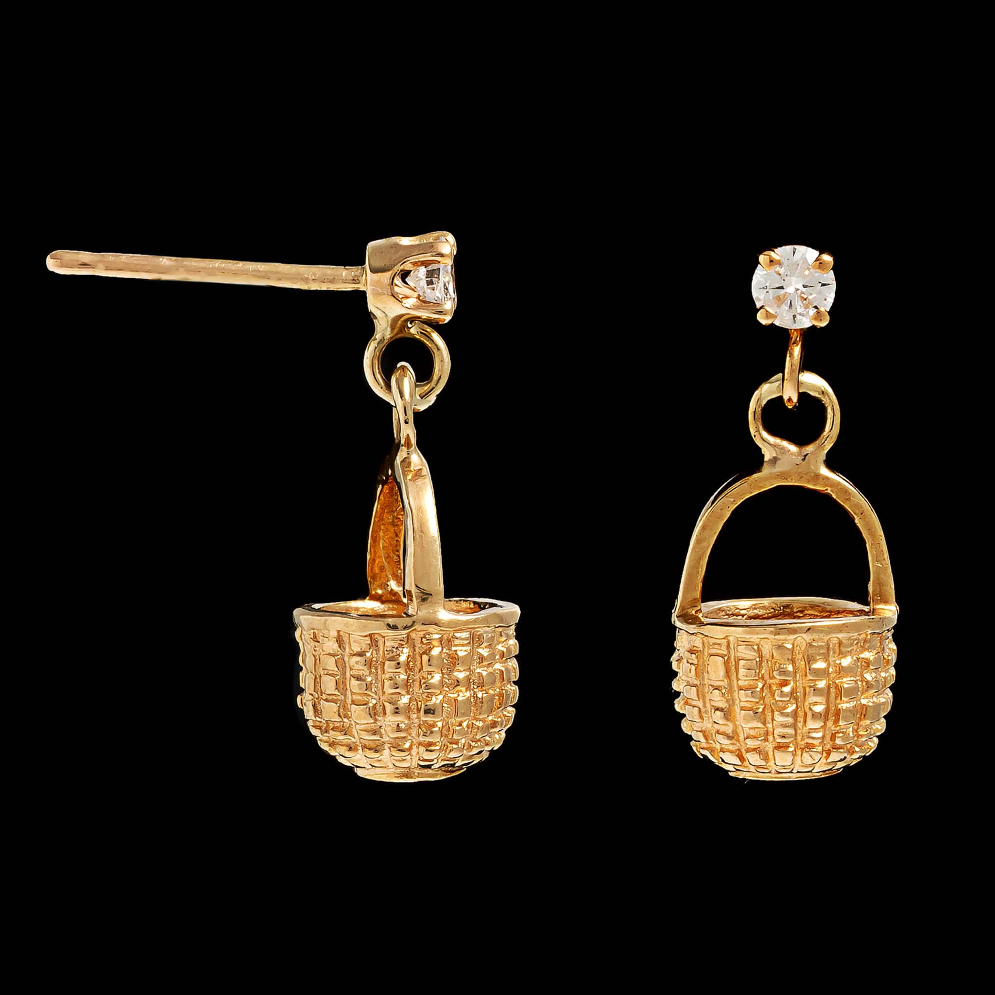 14K Yellow Gold Estate Diamond Nantucket Basket Earrings