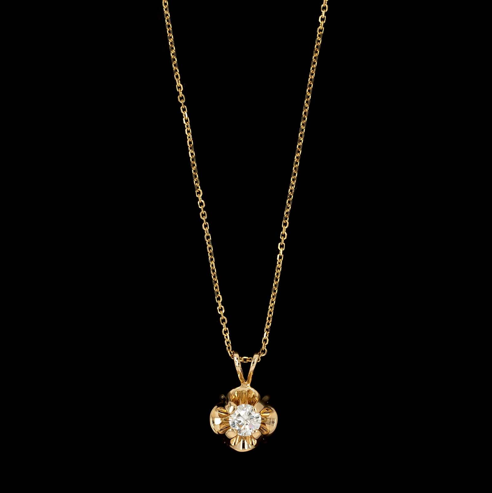 14K Yellow Gold Estate Diamond Solitaire Pendant Necklace