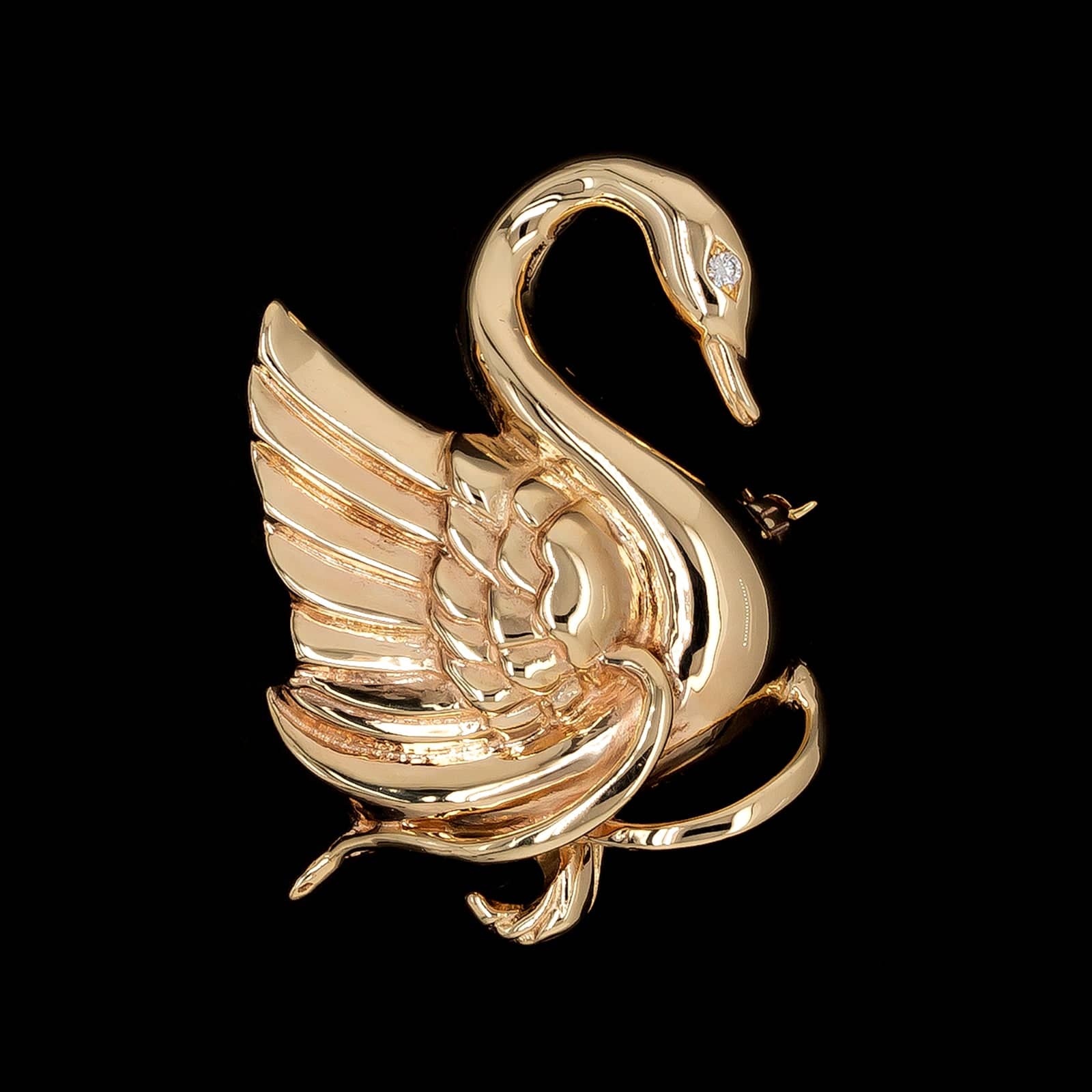 14K Yellow Gold Estate Diamond Swan Pin