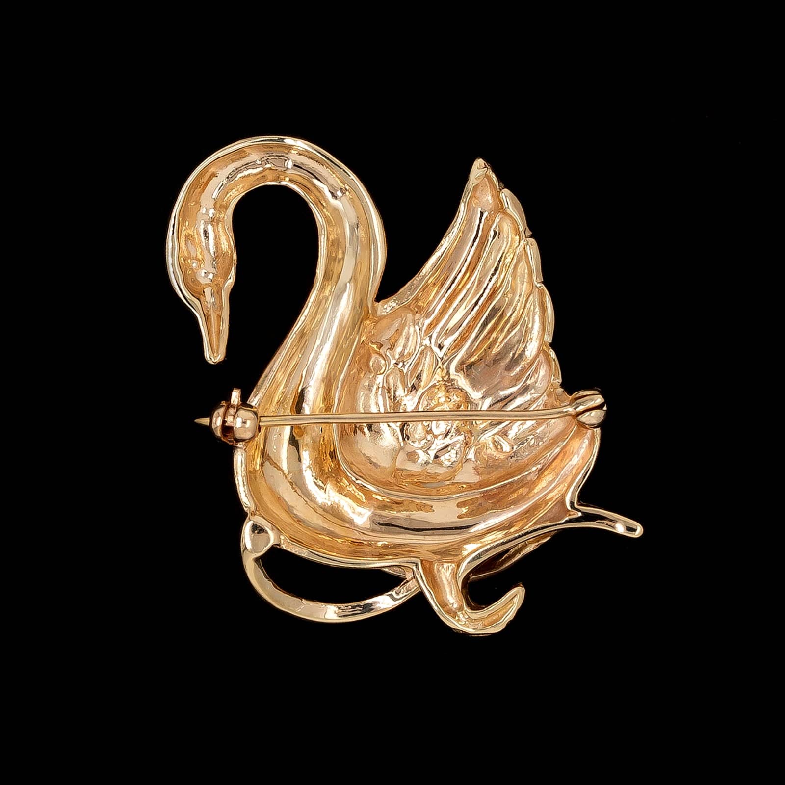 14K Yellow Gold Estate Diamond Swan Pin - Image 2