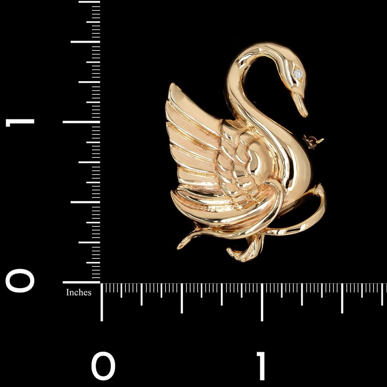 14K Yellow Gold Estate Diamond Swan Pin - Image 3