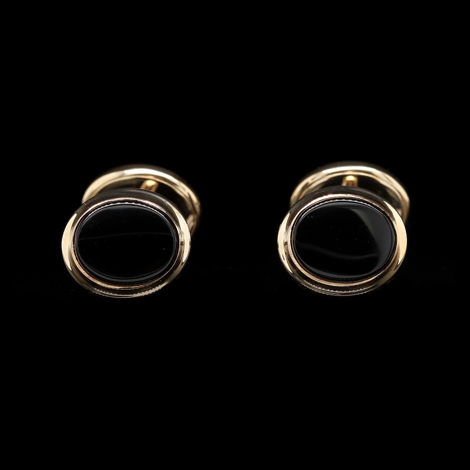 14K Yellow Gold Estate Double Link Onyx Cufflinks - Image 2
