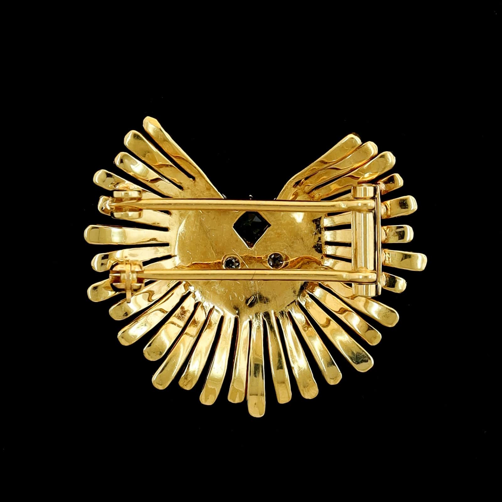 14K Yellow Gold Estate Emerald and Diamond Brooch - Image 2