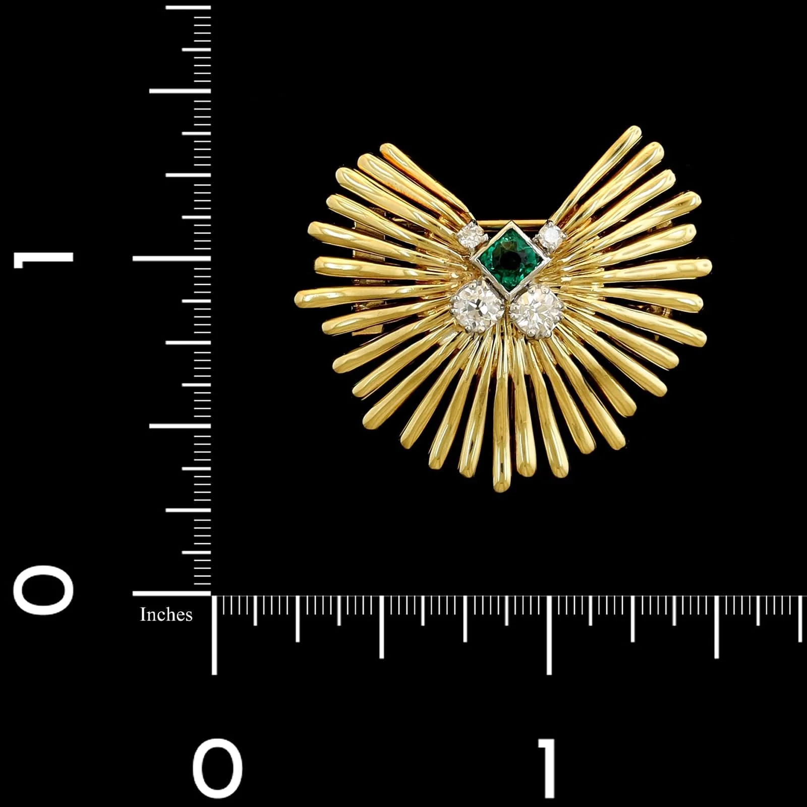 14K Yellow Gold Estate Emerald and Diamond Brooch - Image 3