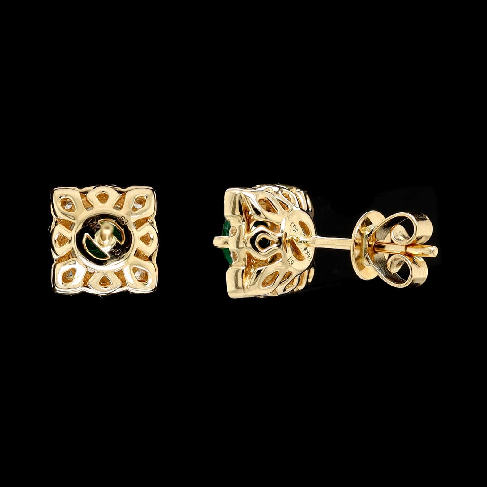 14K Yellow Gold Estate Emerald and Diamond Earrings - Image 2