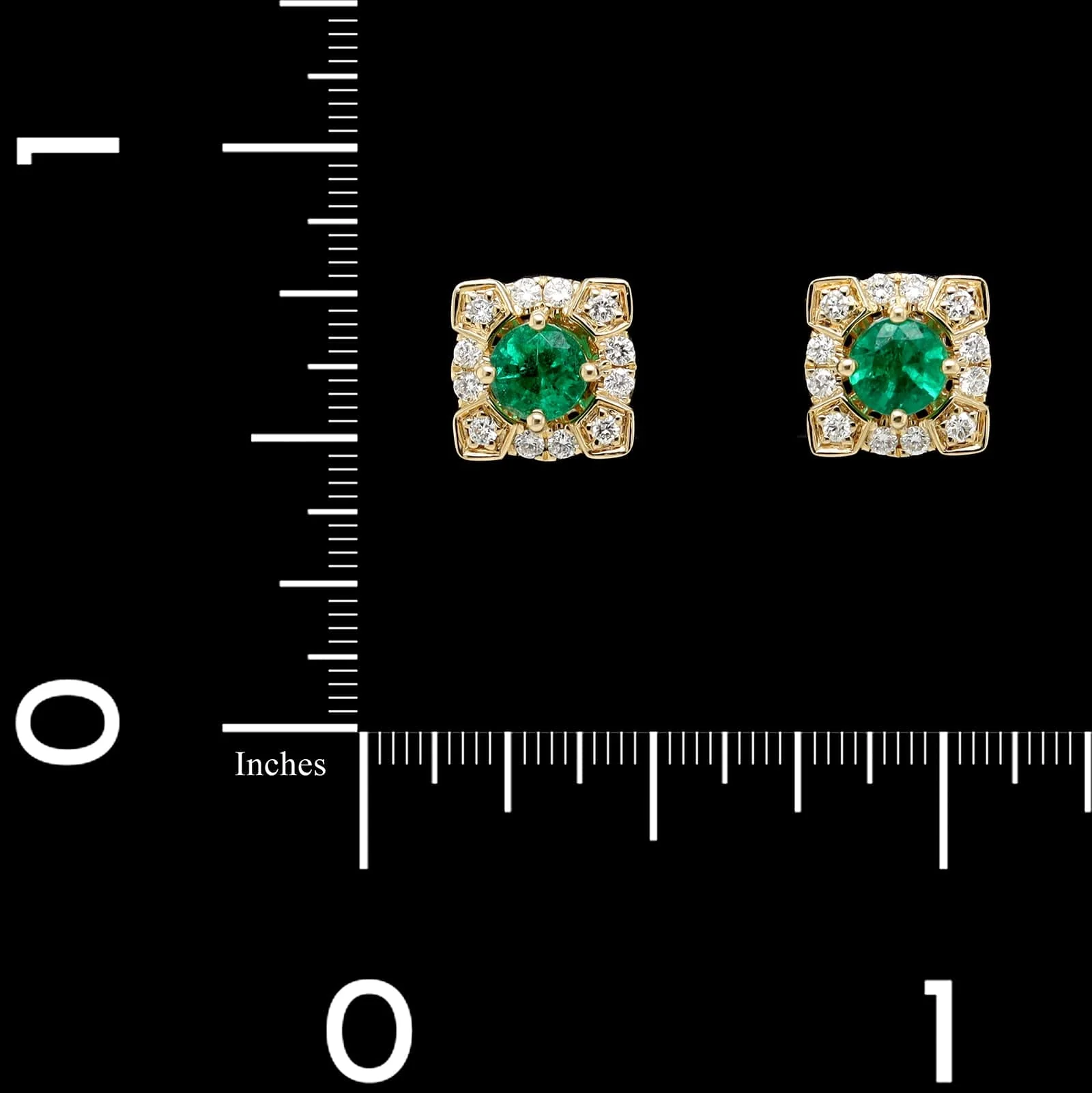 14K Yellow Gold Estate Emerald and Diamond Earrings - Image 3