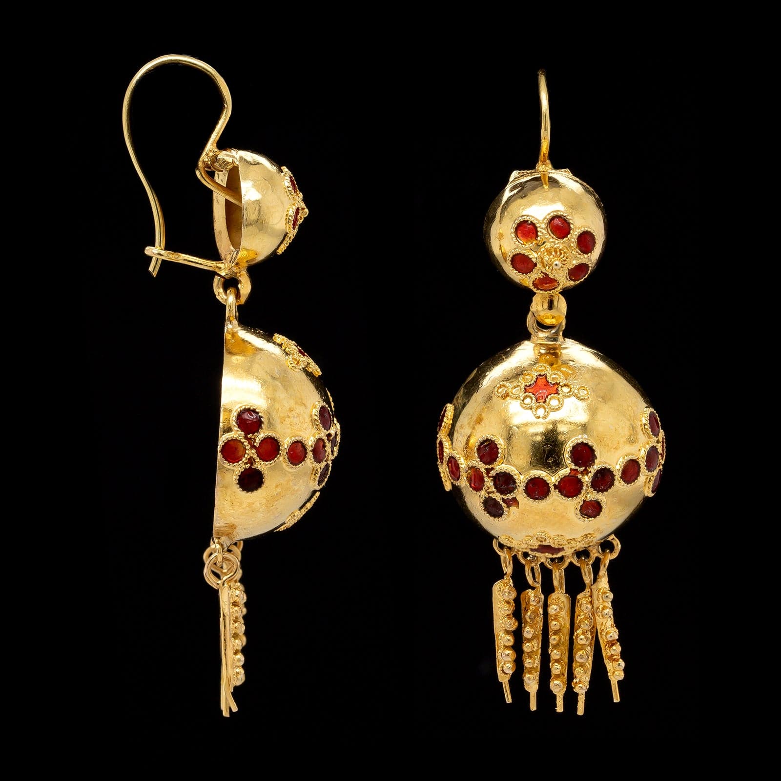 14K Yellow Gold Estate Enamel Earrings
