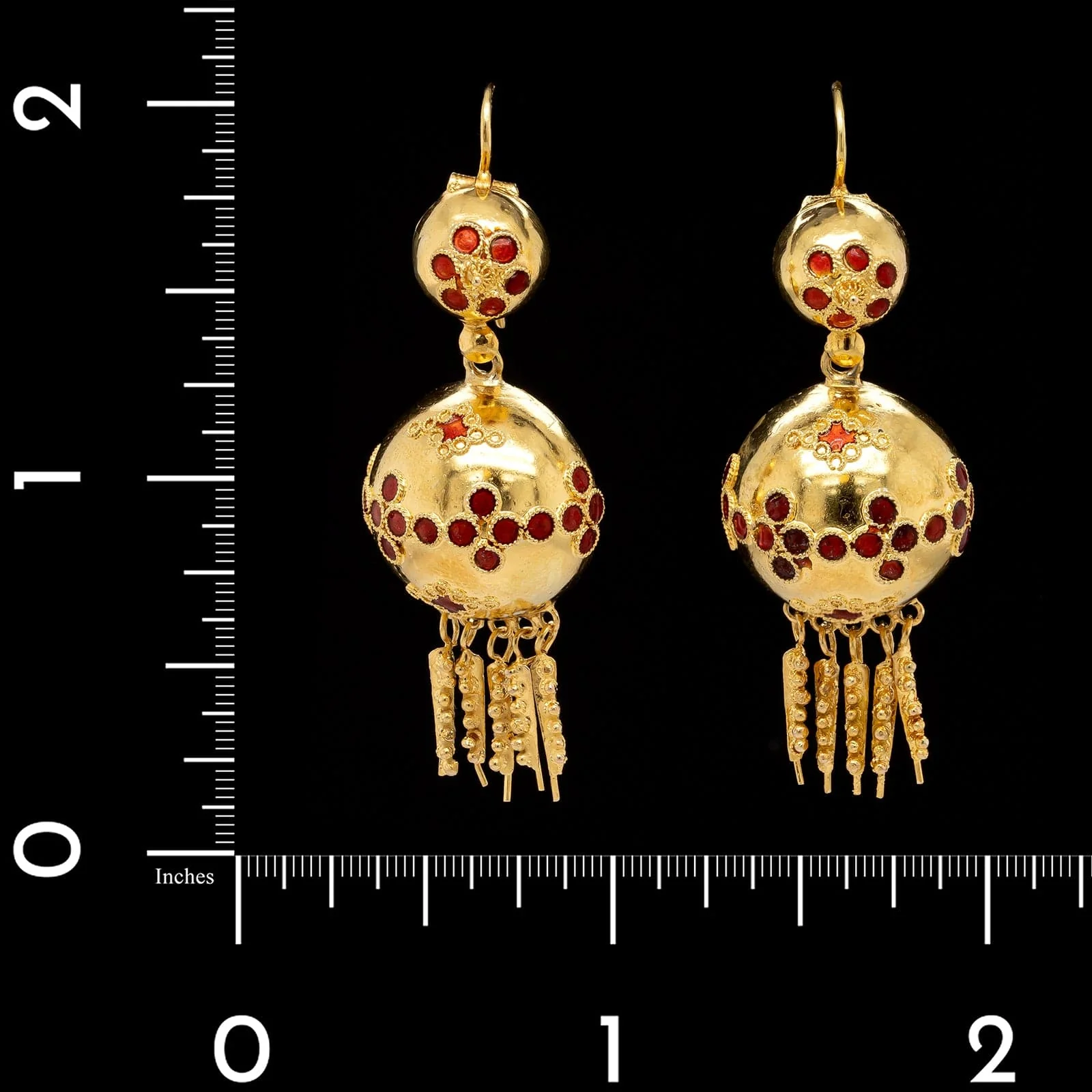 14K Yellow Gold Estate Enamel Earrings - Image 2