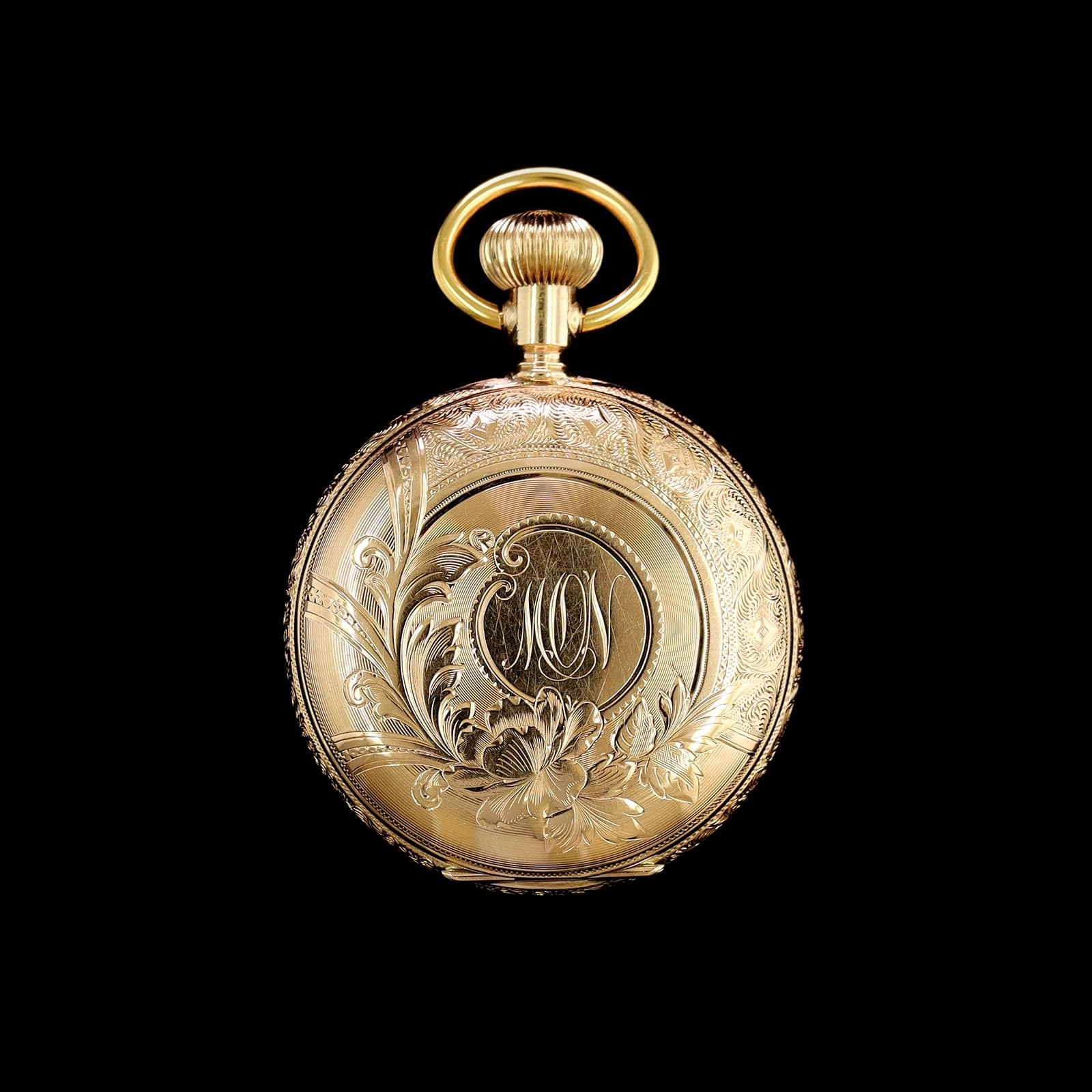 14K Yellow Gold Estate Engraved Pocket Watch Case Locket - Image 2