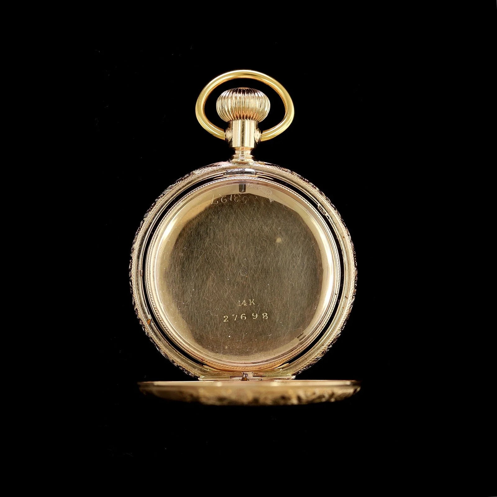 14K Yellow Gold Estate Engraved Pocket Watch Case Locket - Image 3