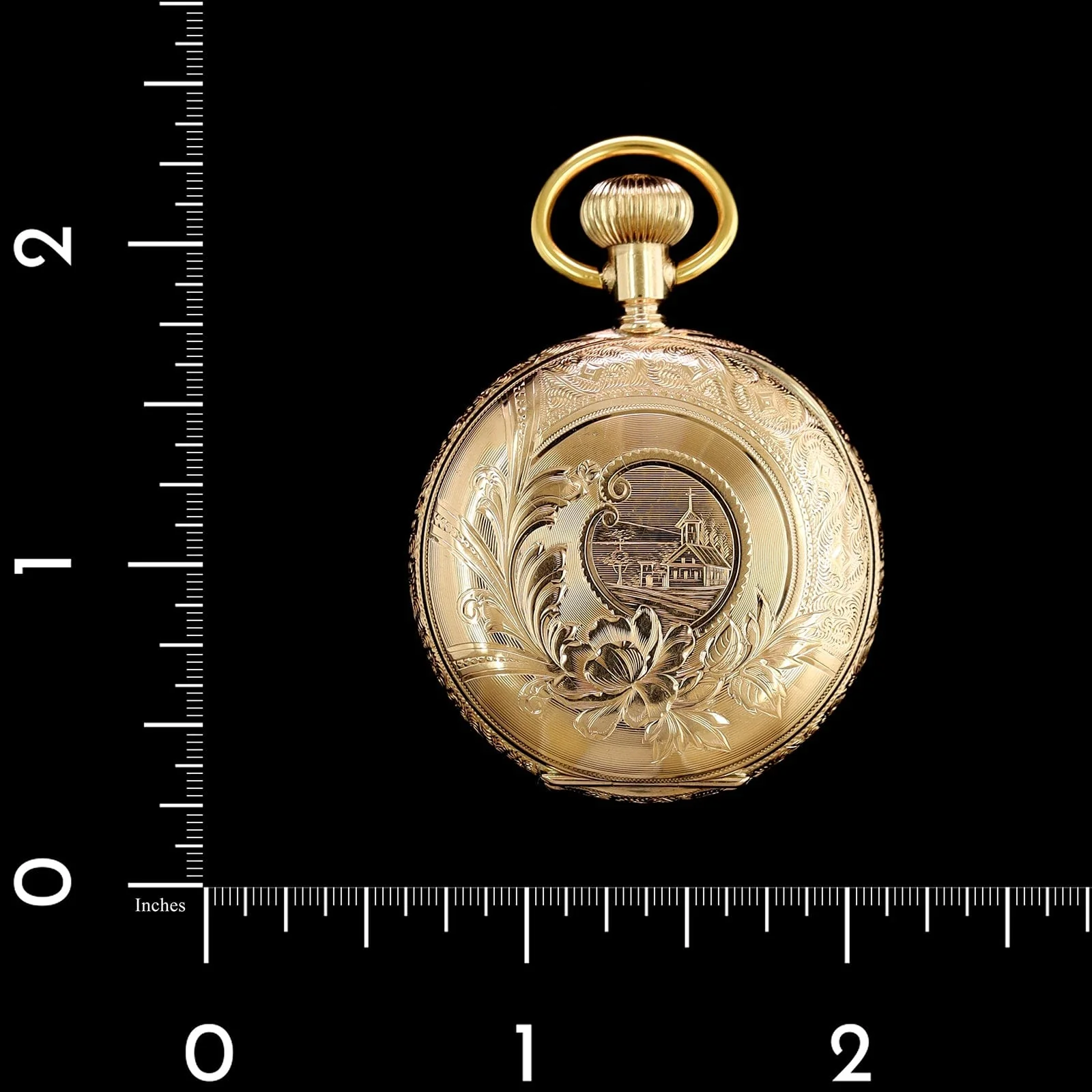 14K Yellow Gold Estate Engraved Pocket Watch Case Locket - Image 4
