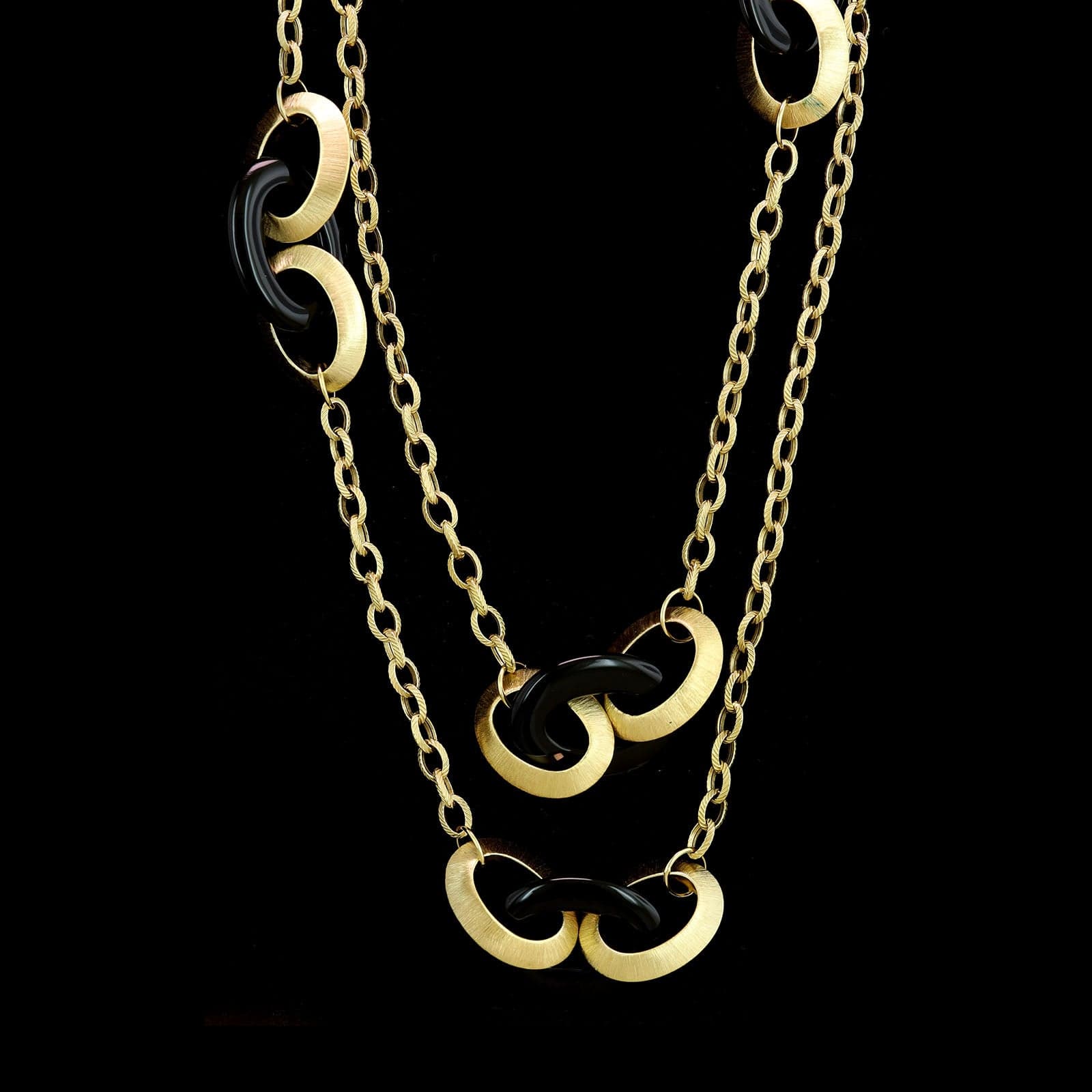 14K Yellow Gold Estate Fancy Link Onyx Necklace - Image 2