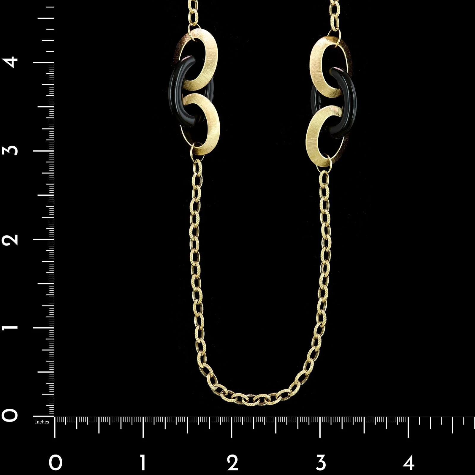 14K Yellow Gold Estate Fancy Link Onyx Necklace - Image 4