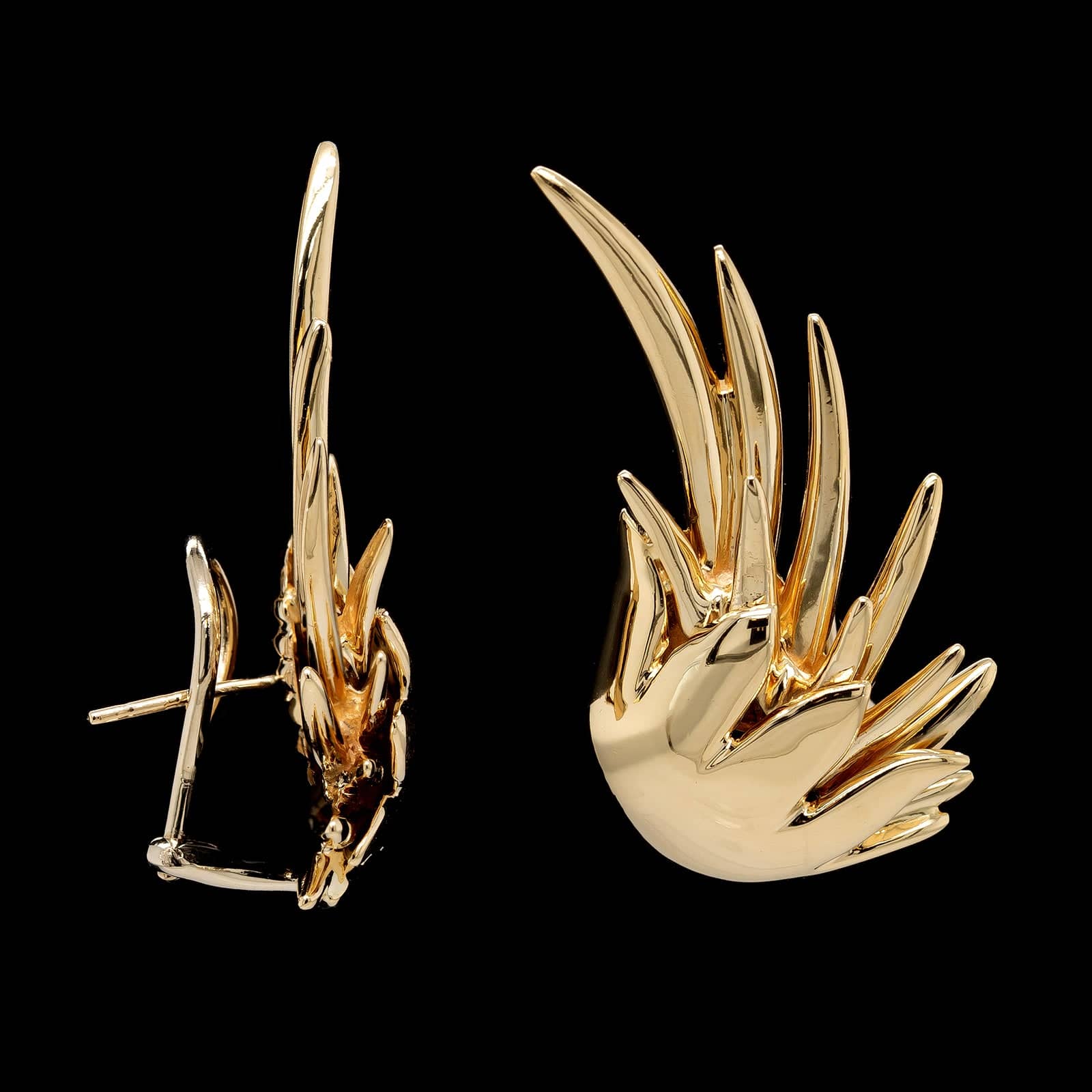 14K Yellow Gold Estate Flame Earrings