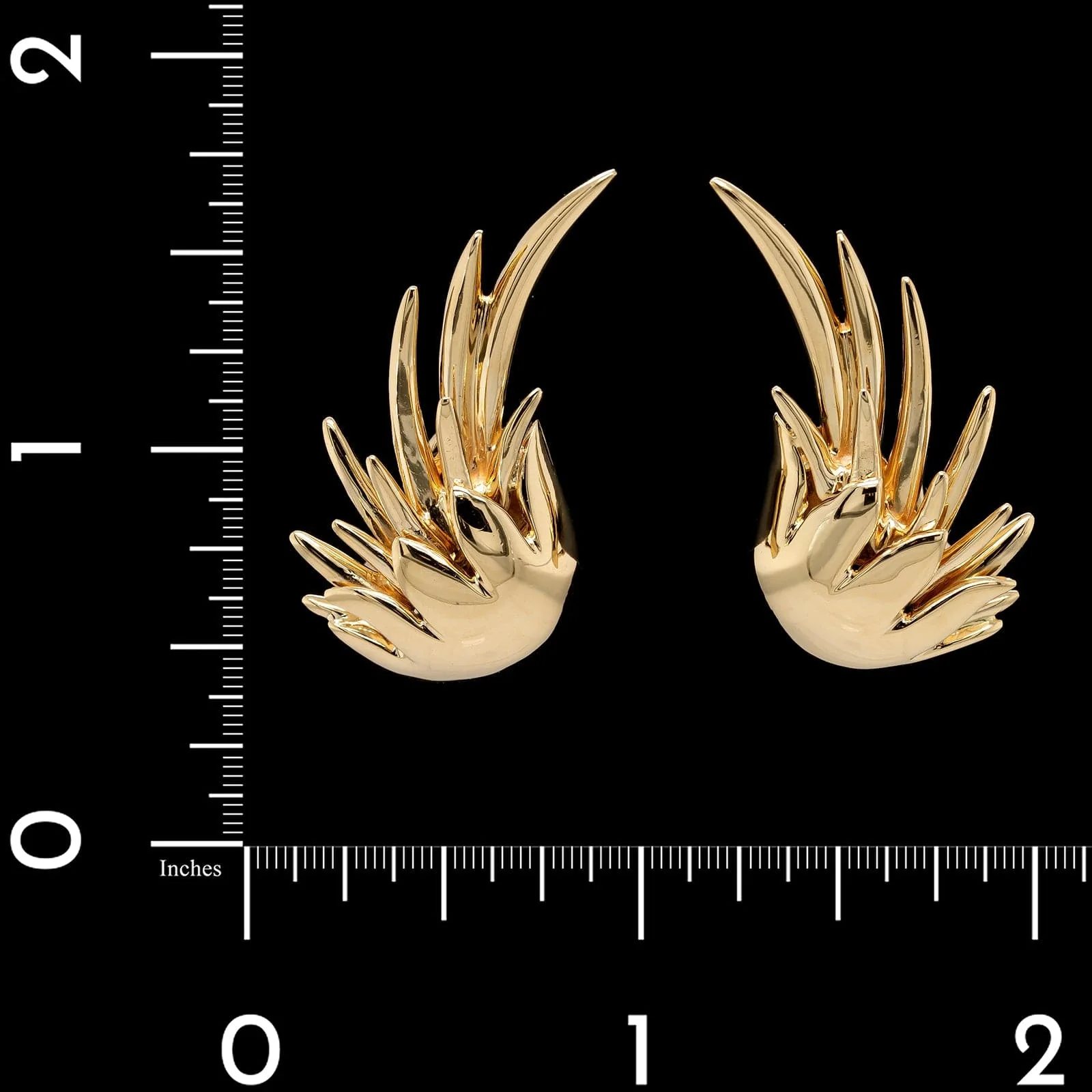 14K Yellow Gold Estate Flame Earrings - Image 2