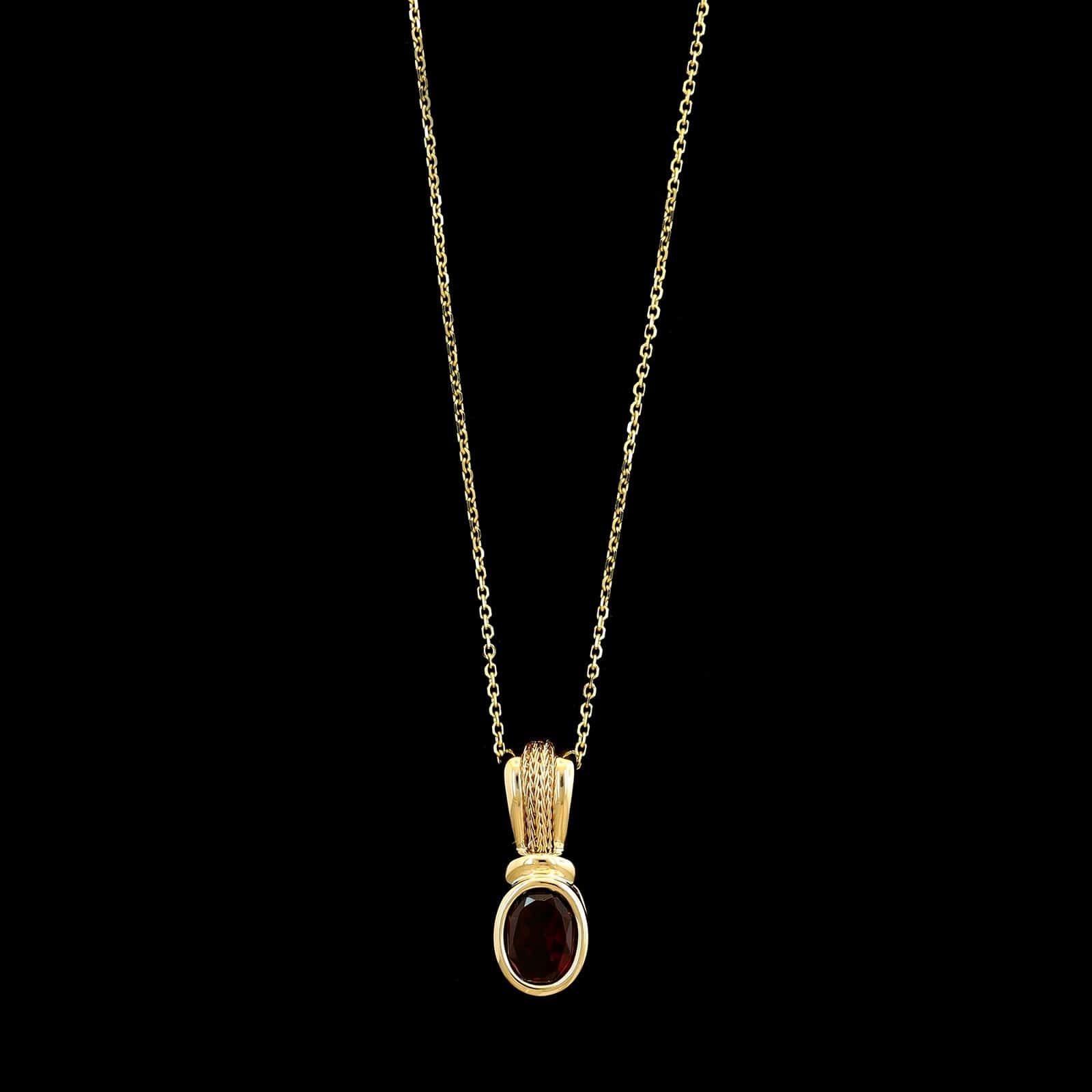 14K Yellow Gold Estate Garnet Pendant Necklace