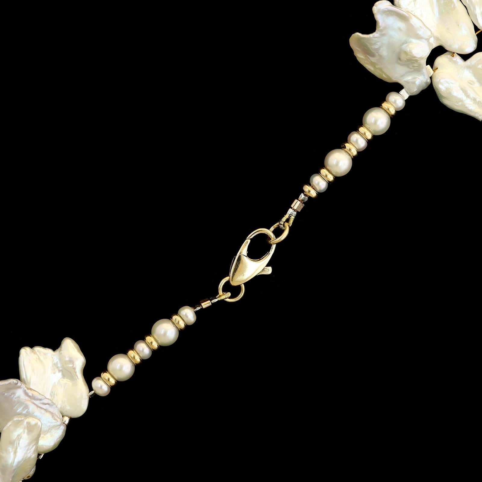 14K Yellow Gold Estate Graduated Keshi Cultured Pearl Necklace - Image 2