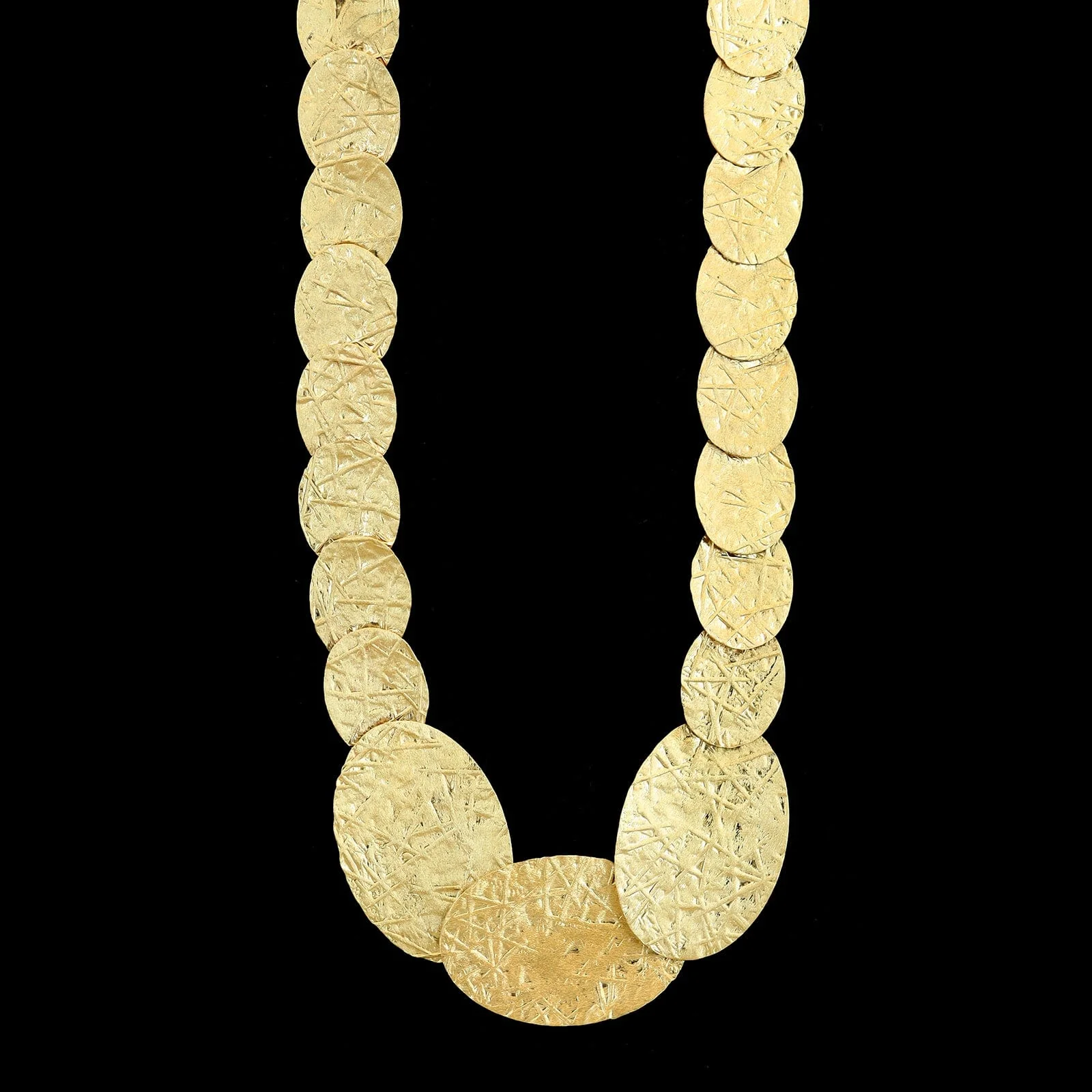 14K Yellow Gold Estate Graduated Textured Oval Link Necklace
