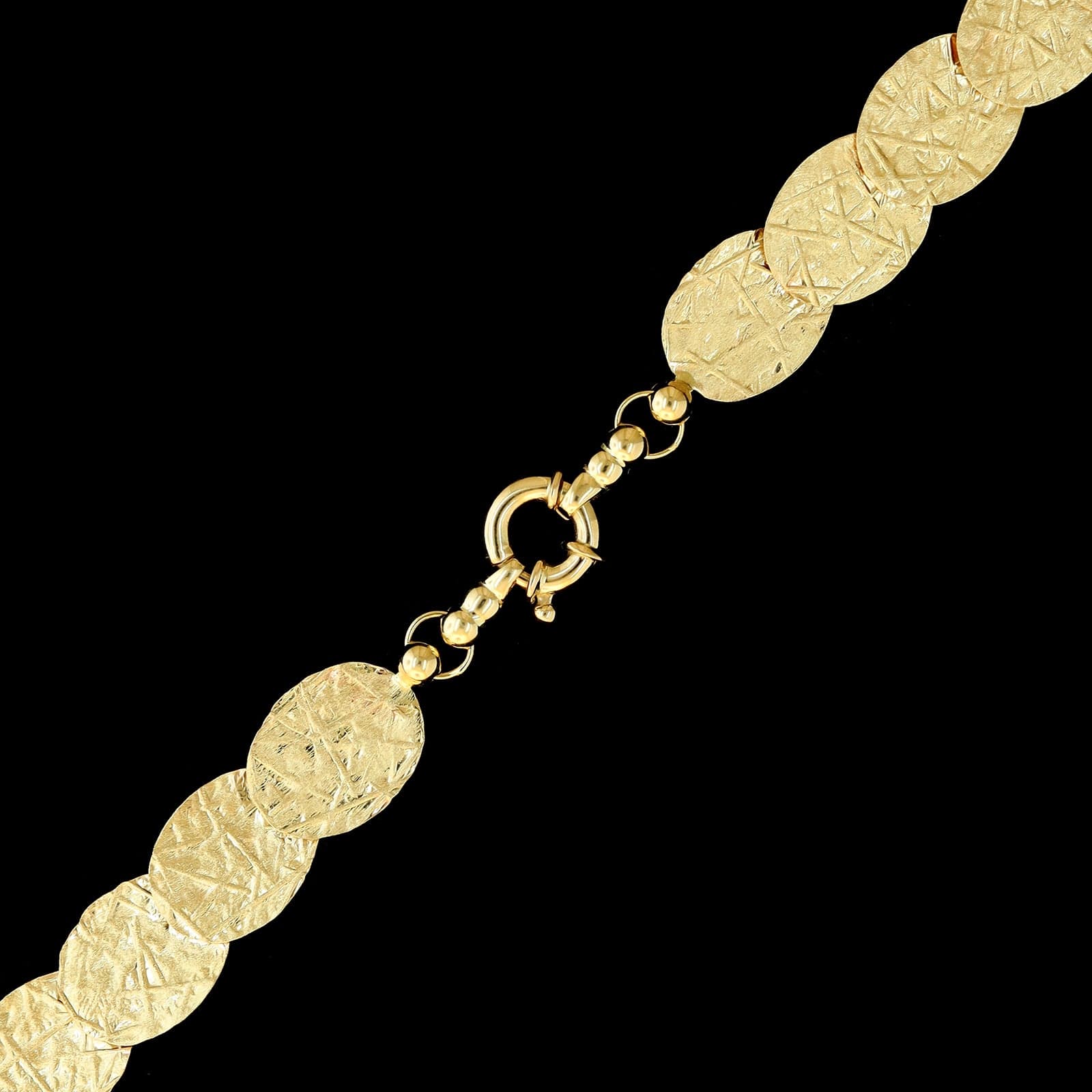 14K Yellow Gold Estate Graduated Textured Oval Link Necklace - Image 3