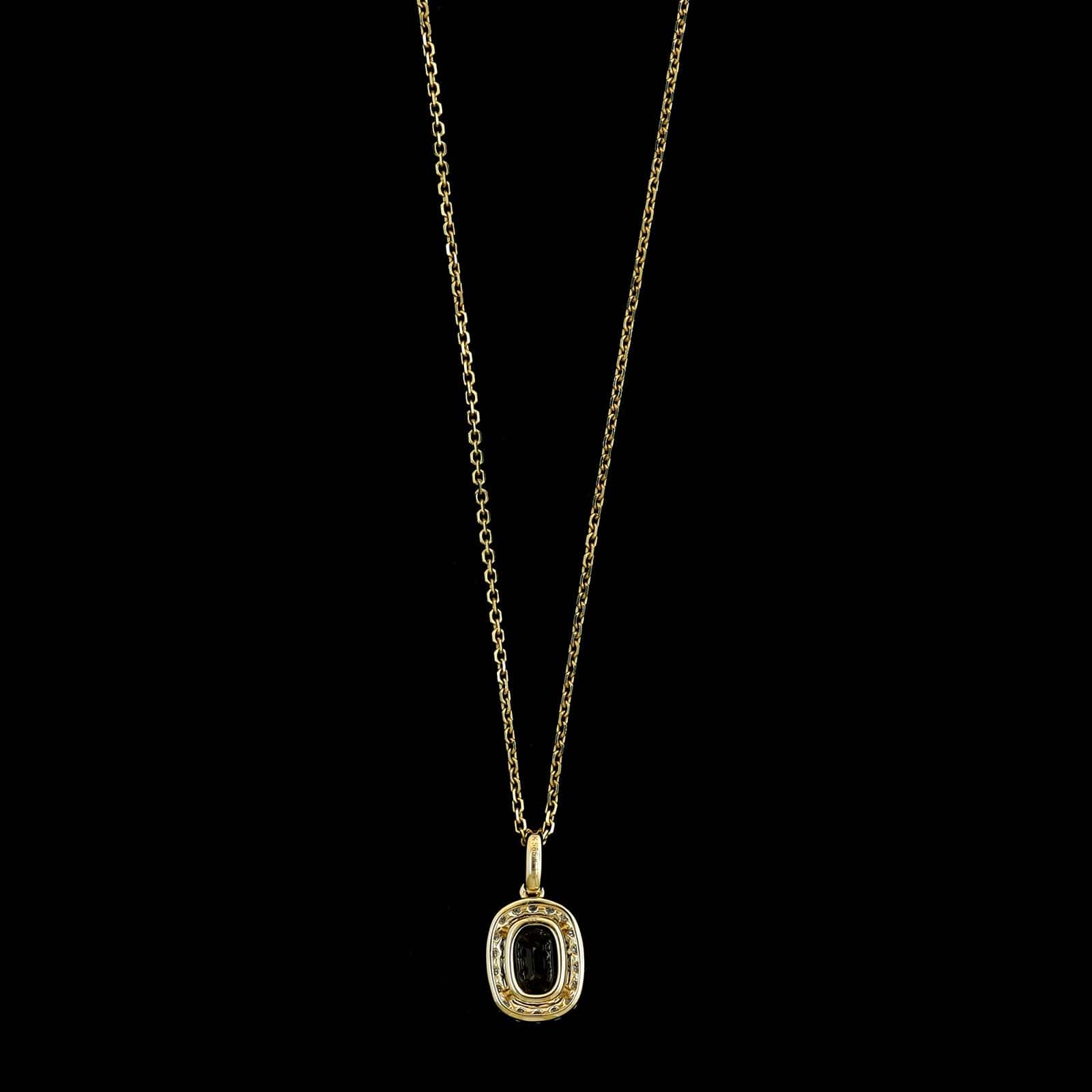 14K Yellow Gold Estate Green Sapphire and Diamond Halo Pendant Necklace - Image 2