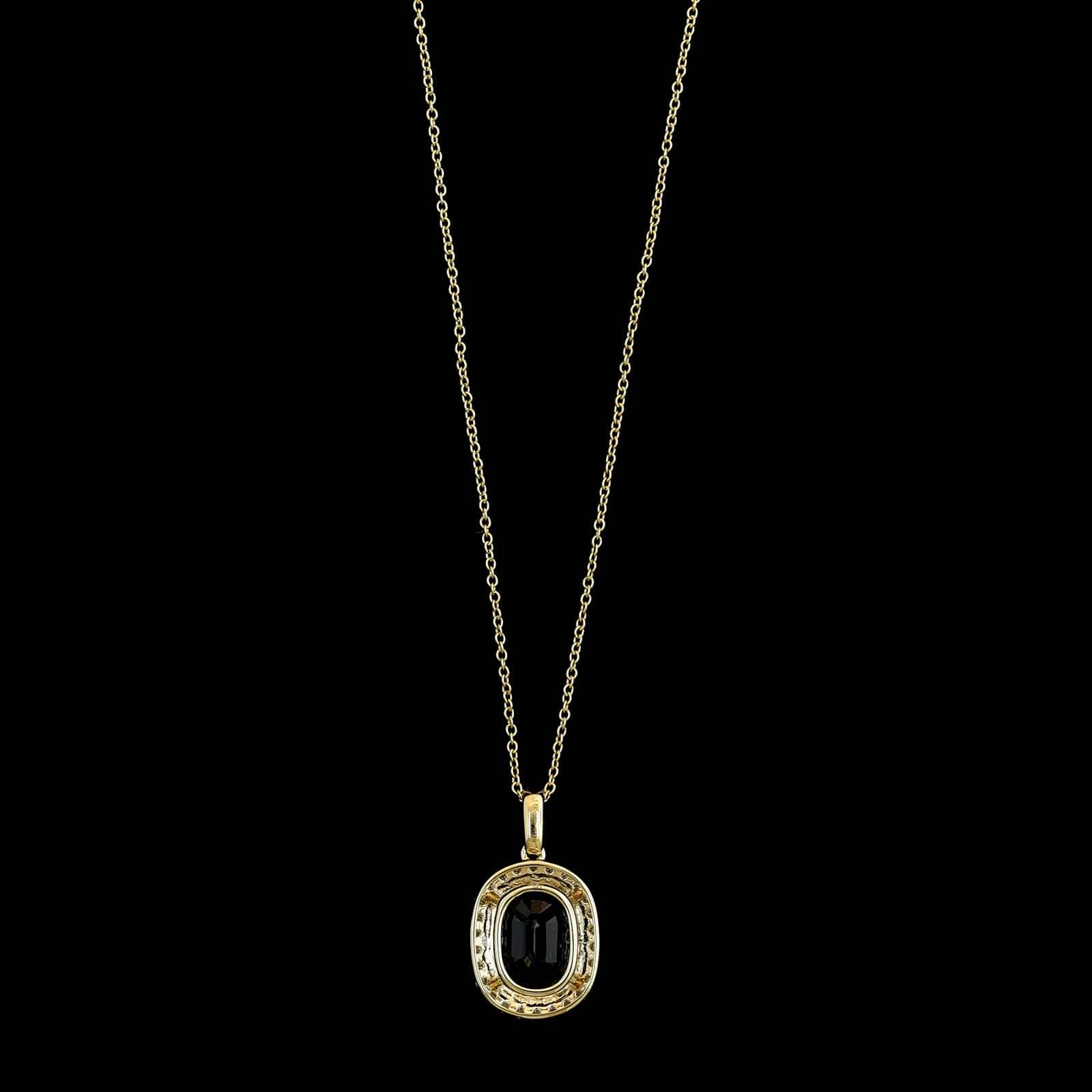 14K Yellow Gold Estate Green Sapphire and Diamond Pendant Necklace - Image 2
