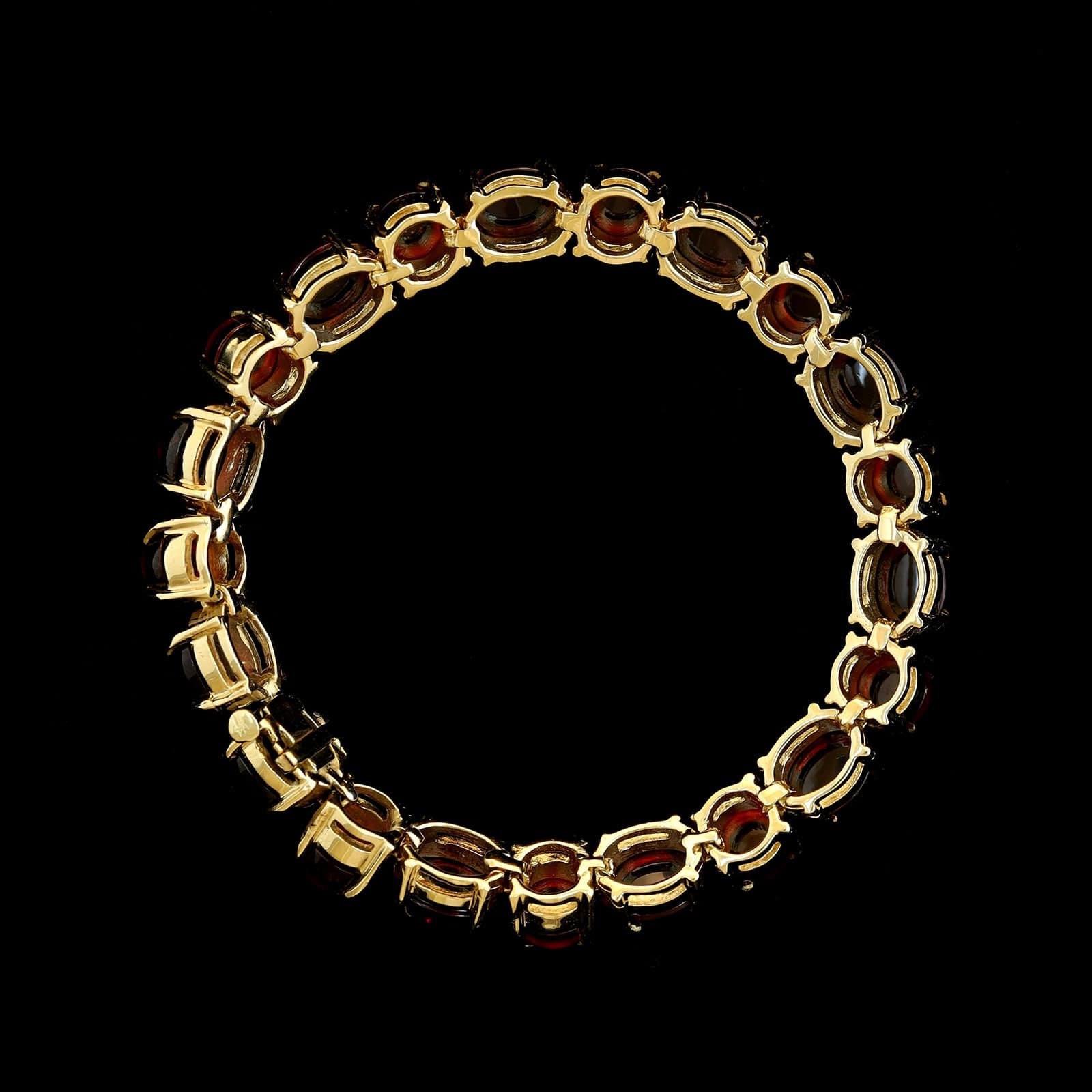 14K Yellow Gold Estate Hessonite and Rhodolite Garnet Cabochon Bracelet - Image 2