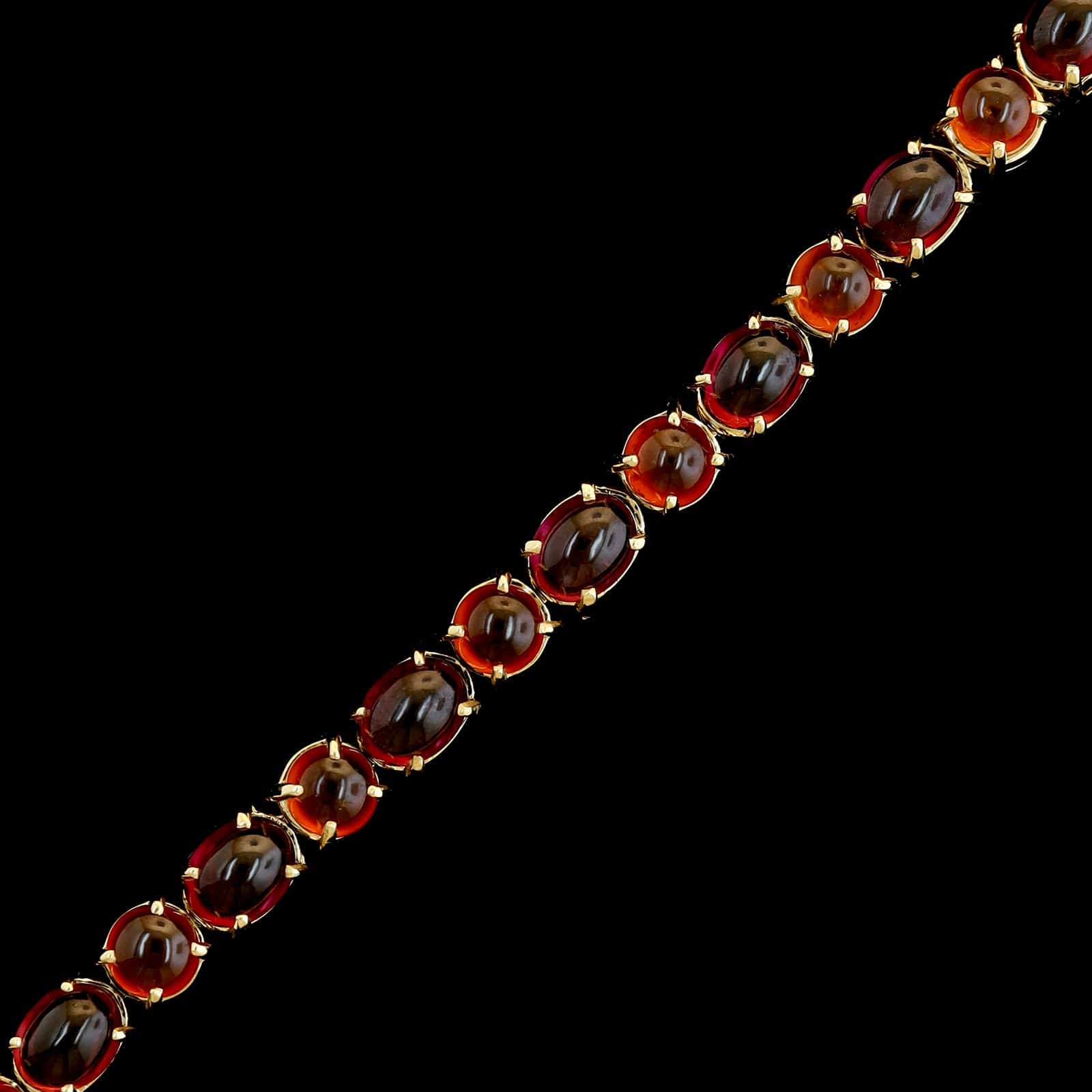 14K Yellow Gold Estate Hessonite and Rhodolite Garnet Cabochon Bracelet - Image 3