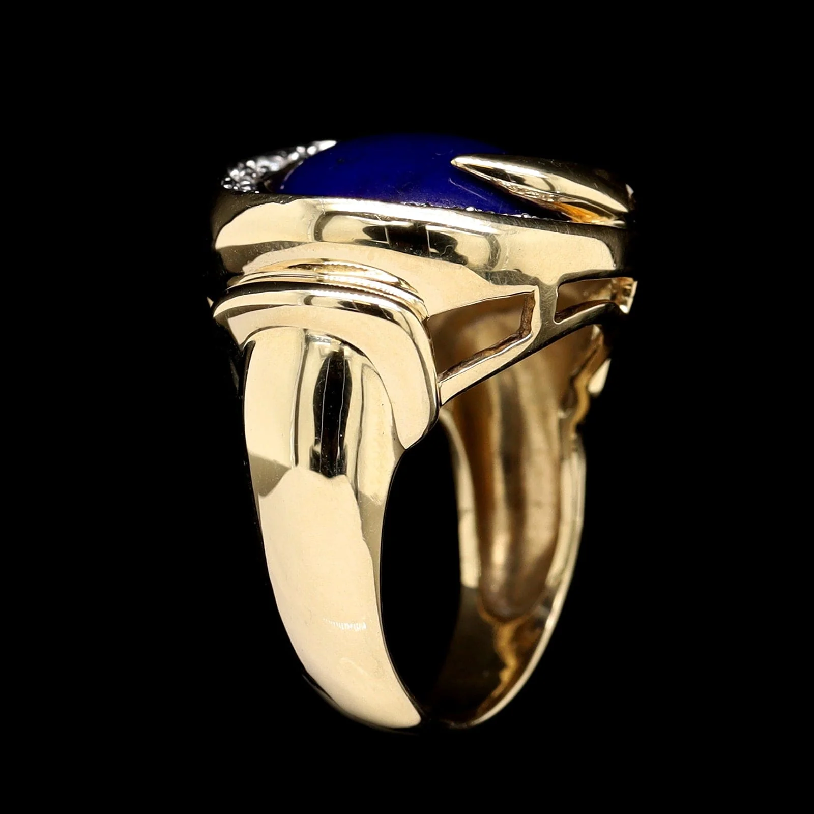 14K Yellow Gold Estate Lapis and Diamond Ring - Image 2