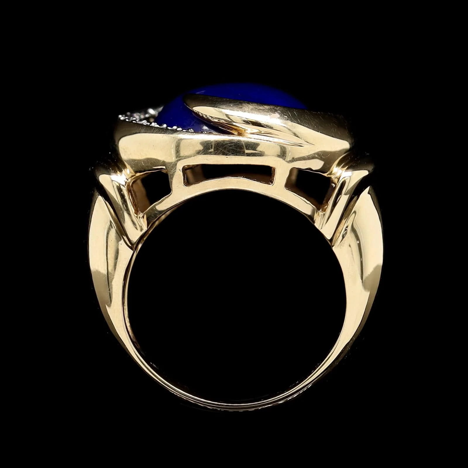 14K Yellow Gold Estate Lapis and Diamond Ring - Image 3