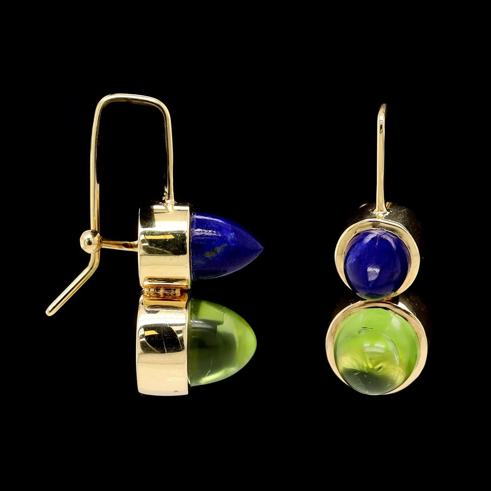 14K Yellow Gold Estate Lapis and Peridot Earrings