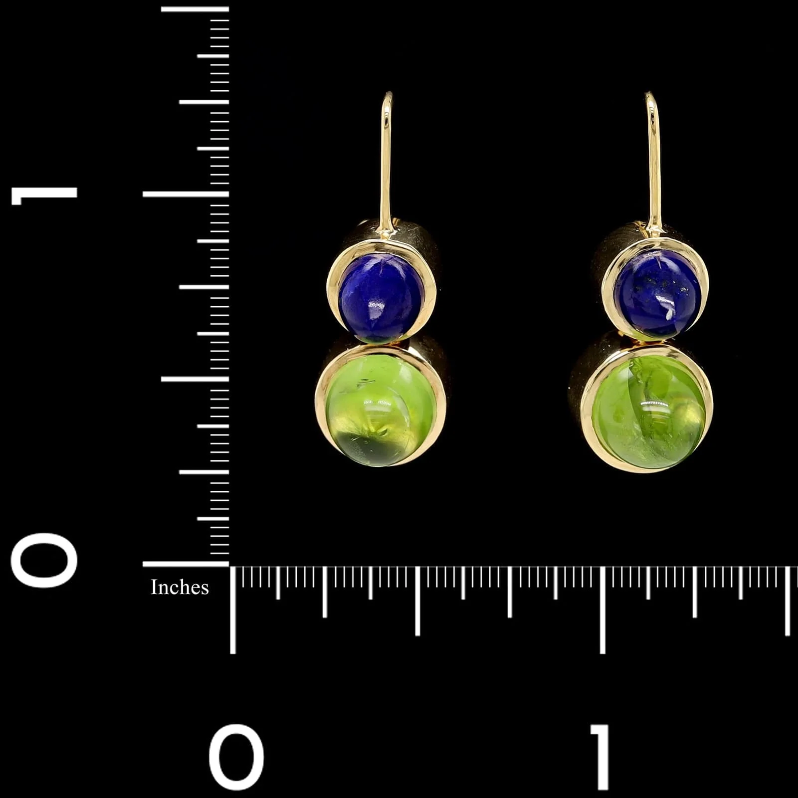14K Yellow Gold Estate Lapis and Peridot Earrings - Image 2