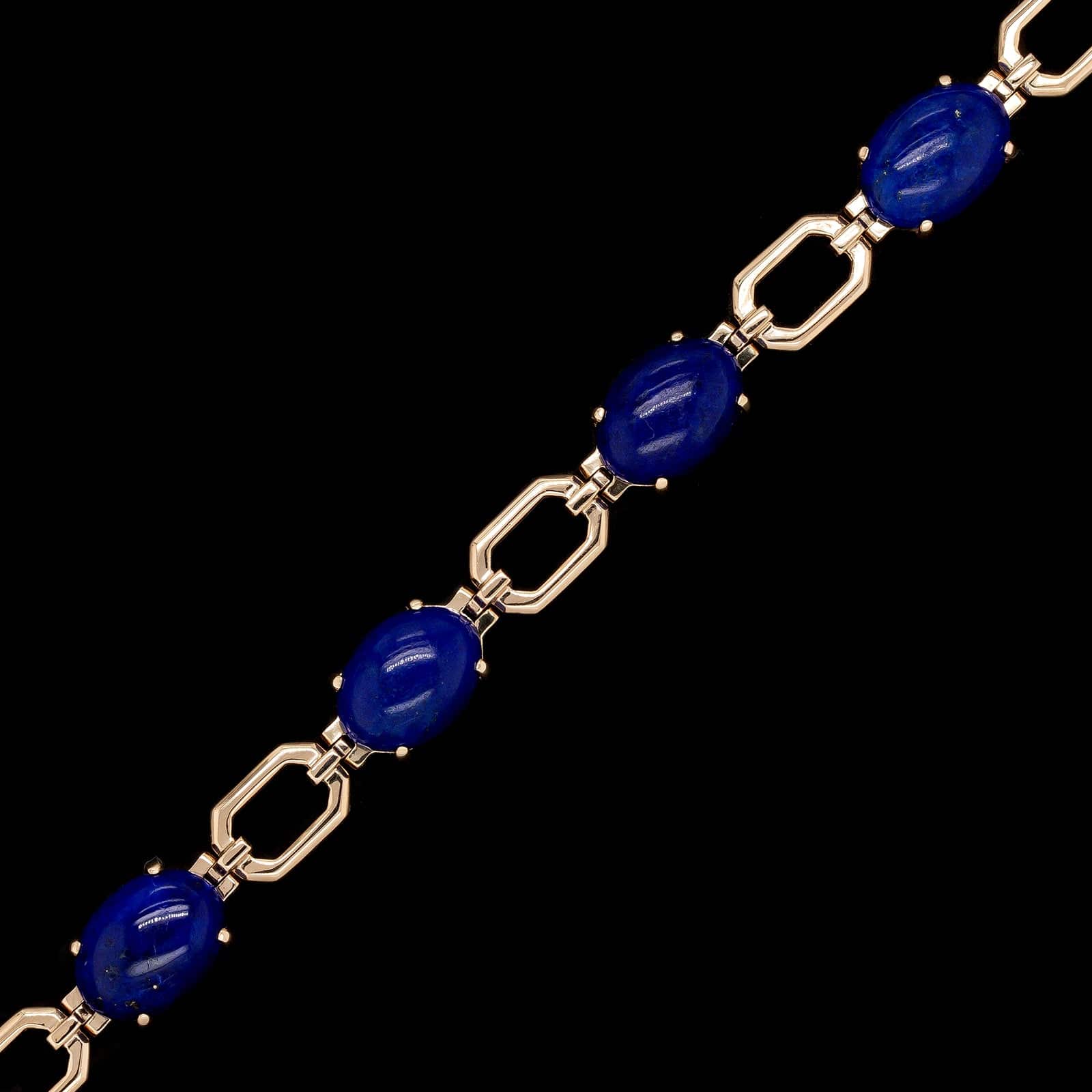 14K Yellow Gold Estate Lapis Bracelet - Image 2