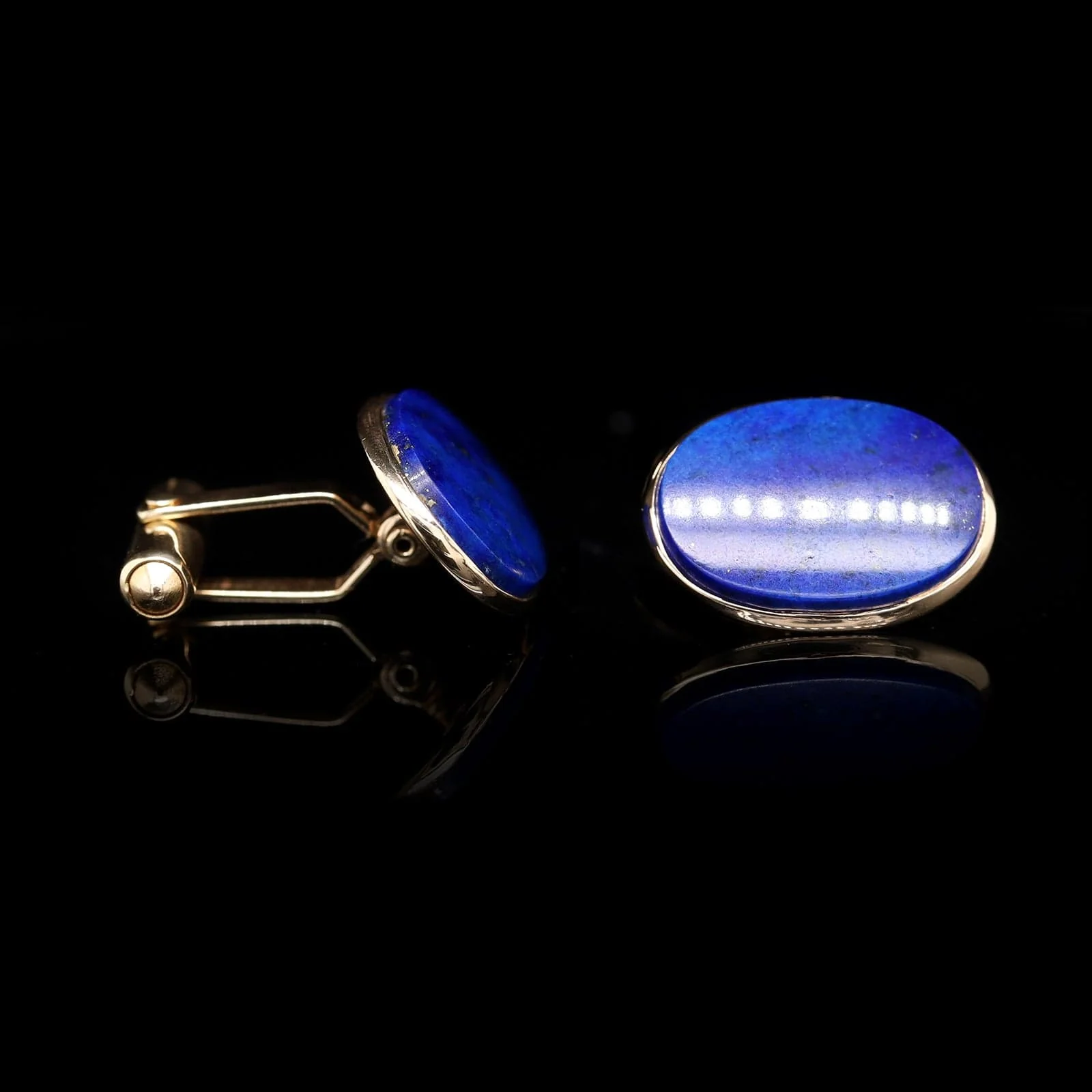 14K Yellow Gold Estate Lapis Cufflinks