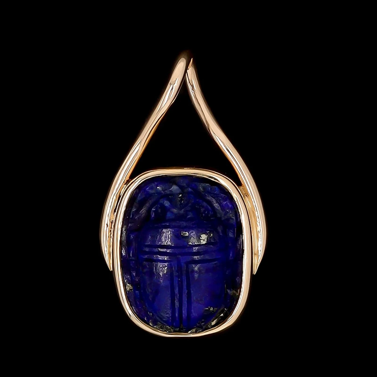 14K Yellow Gold Estate Lapis Scarab Pendant
