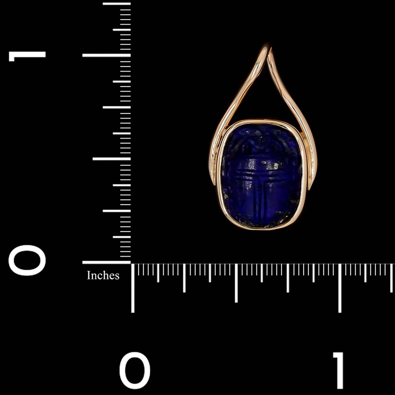14K Yellow Gold Estate Lapis Scarab Pendant - Image 3