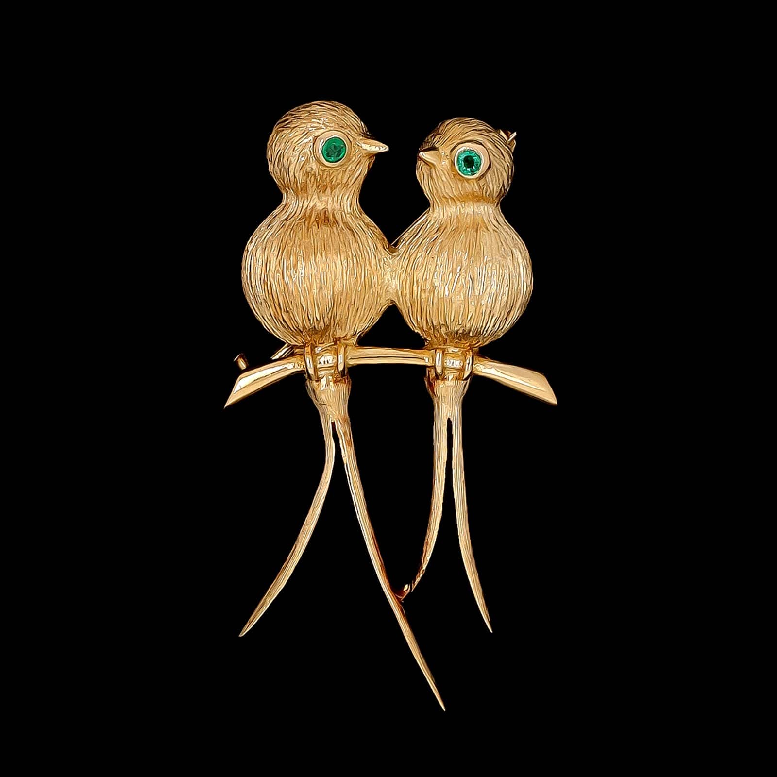 14K Yellow Gold Estate Lovebirds Pin