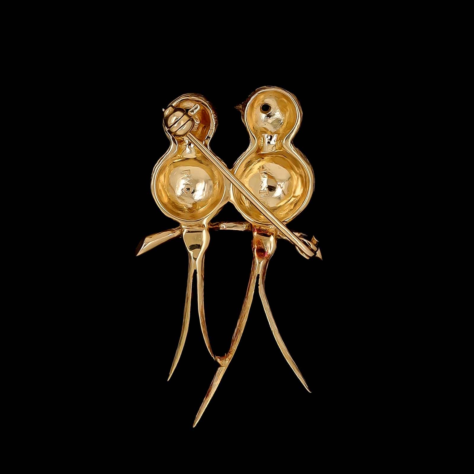 14K Yellow Gold Estate Lovebirds Pin - Image 3