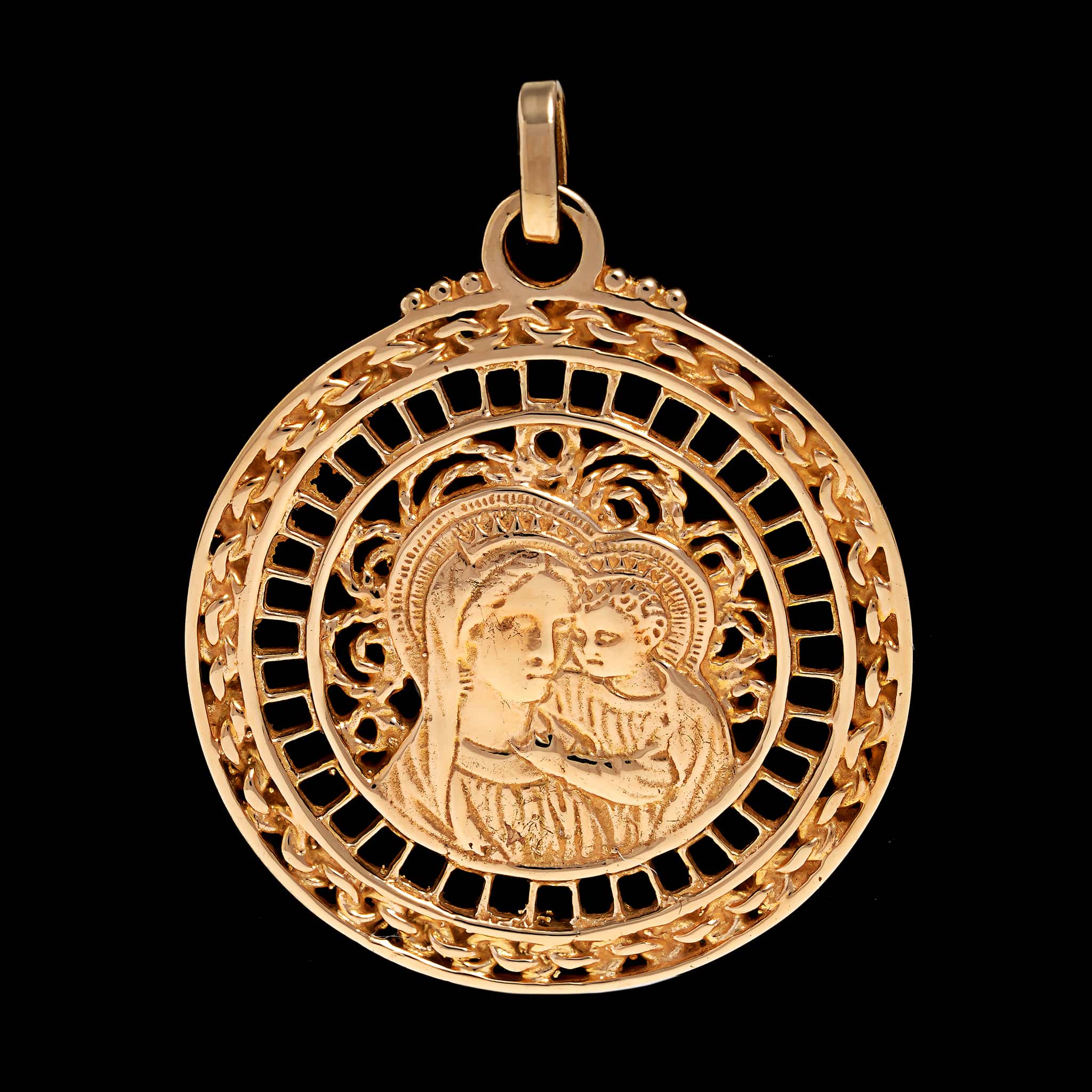 14K Yellow Gold Estate Madonna and Child Pendant