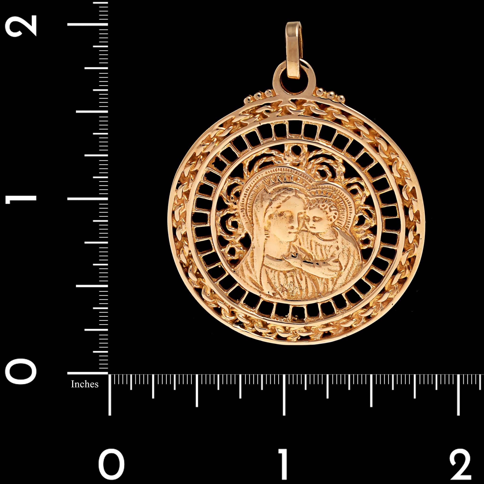 14K Yellow Gold Estate Madonna and Child Pendant - Image 3
