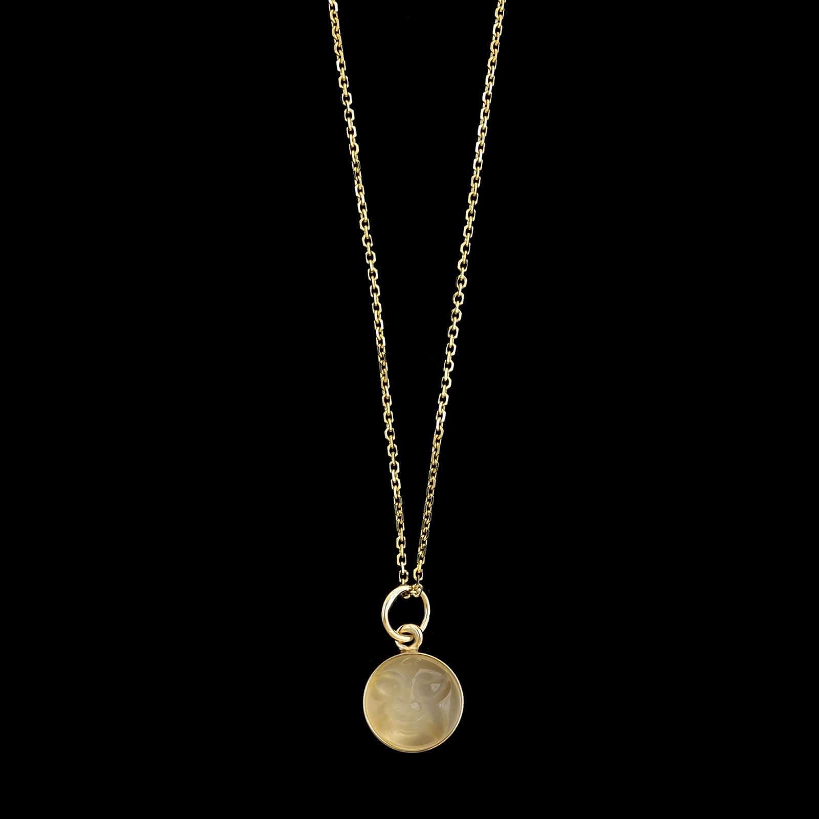 14K Yellow Gold Estate Moonstone Face Pendant Necklace