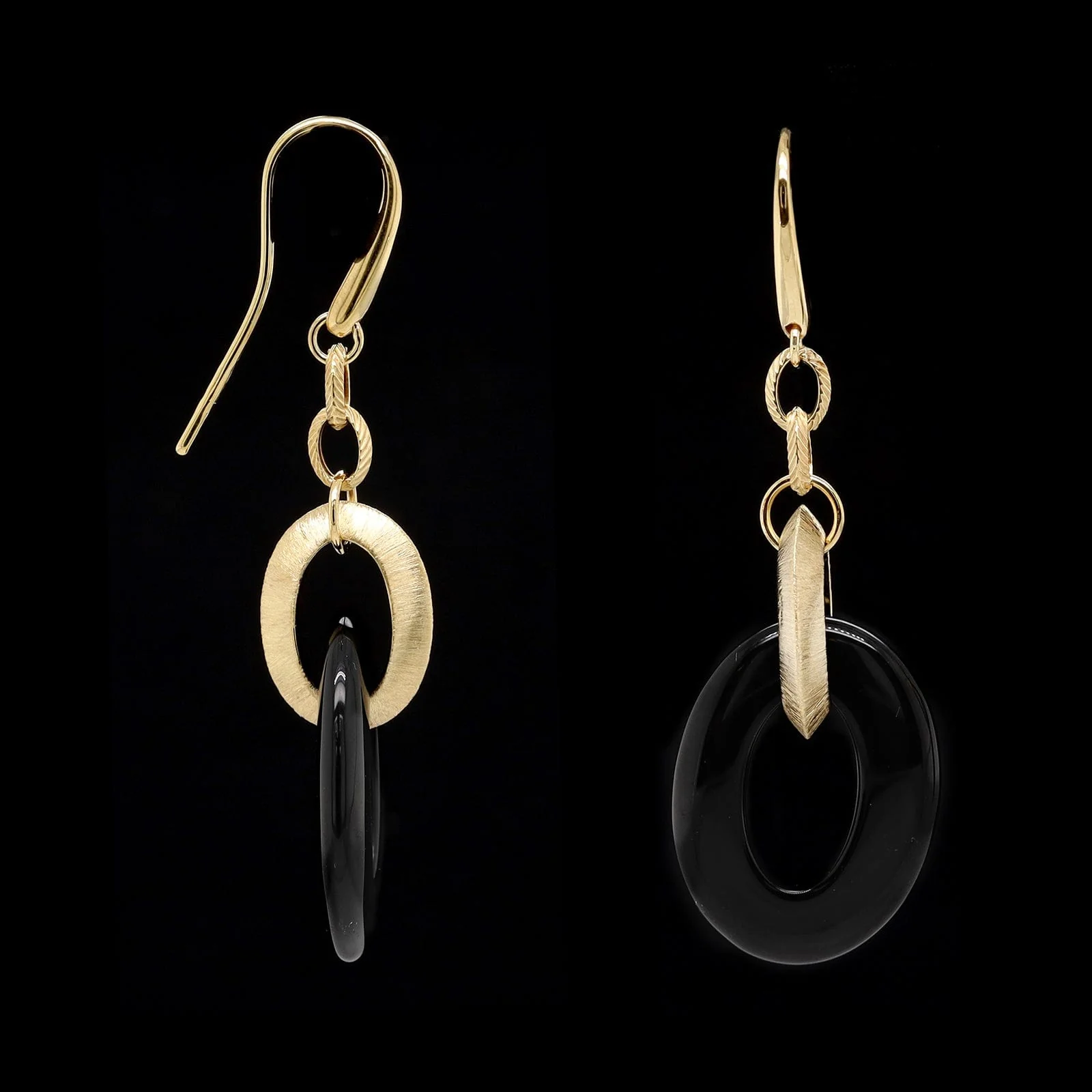 14K Yellow Gold Estate Onyx Drop Earrings